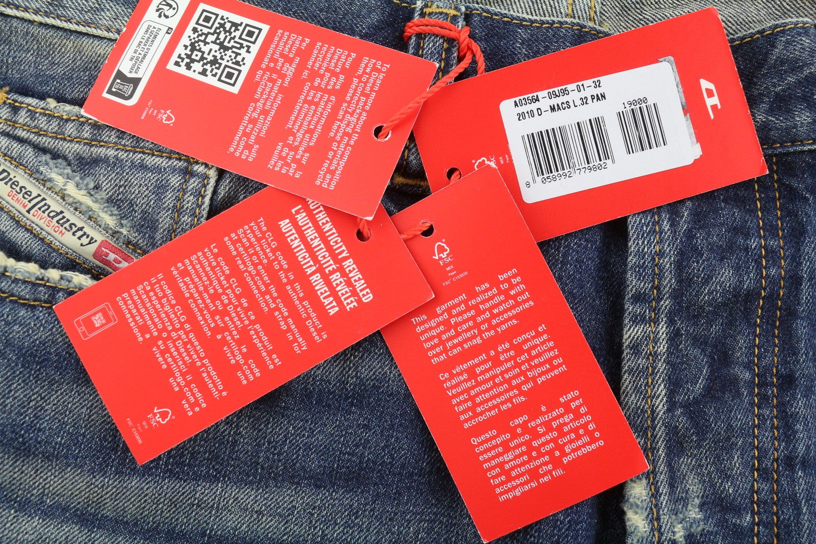 Diesel 2010 D-macs 09j95 Мъжки дънкови сини Distress Loose Straight Rrp275