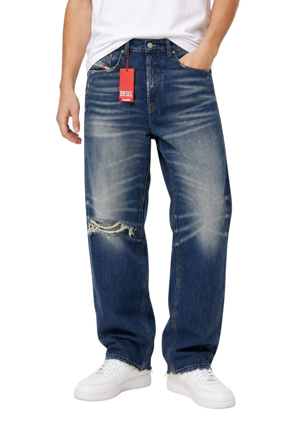 Diesel 2010 D-macs 09j95 Мъжки дънкови сини Distress Loose Straight Rrp275