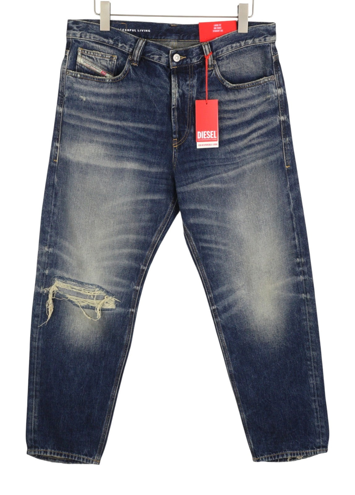 Diesel 2010 D-macs 09j95 Мъжки дънкови сини Distress Loose Straight Rrp275
