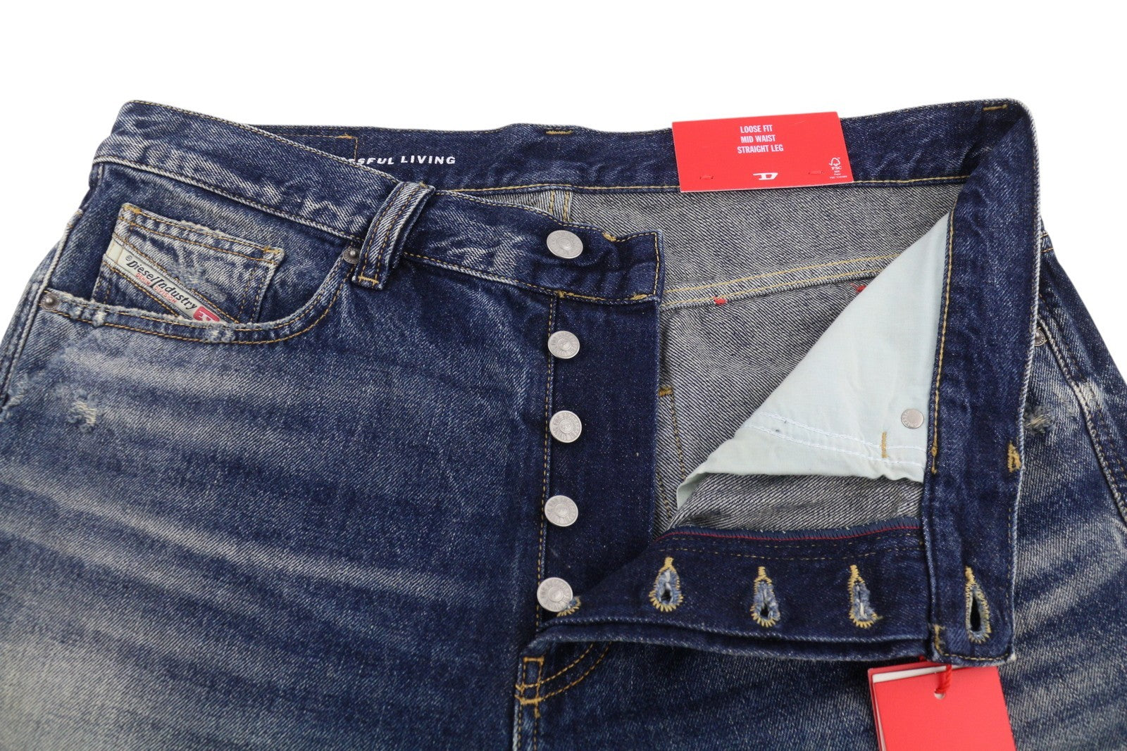 Diesel 2010 D-macs 09j95 Мъжки дънкови сини Distress Loose Straight Rrp275