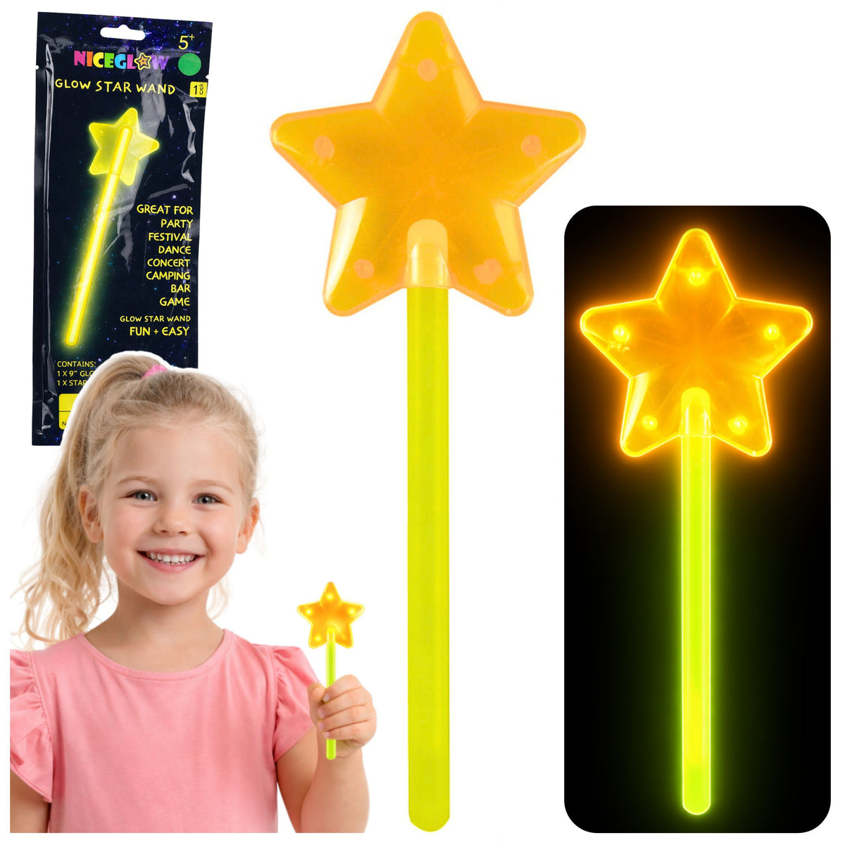 Светеща в тъмното флуоресцентна звезда Wand Stick Neon 22 см