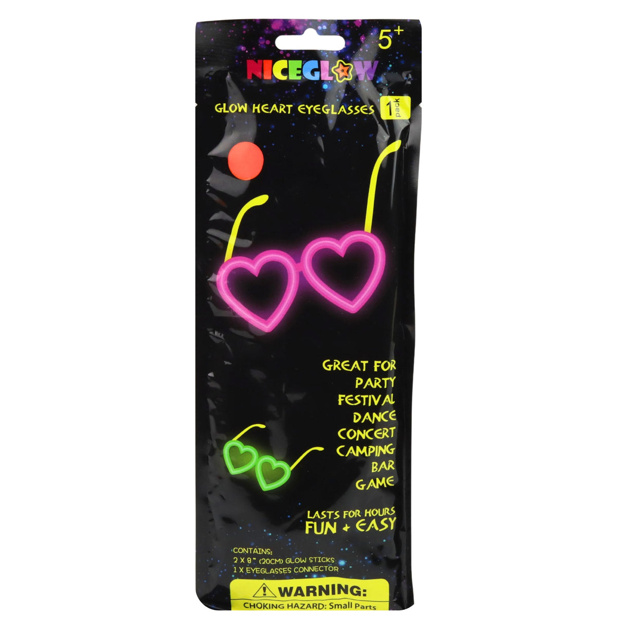 Fluorescent Heart Glasses Glow In The Dark Stick Neon Red