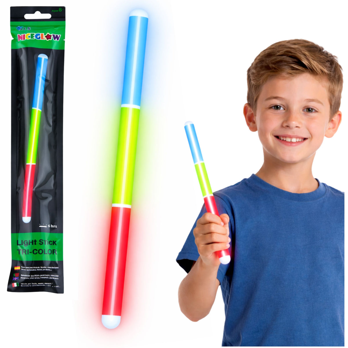 Bata Fluaraiseacha Trí-dath Glow In The Dark Neon Stick 31.5 Cm