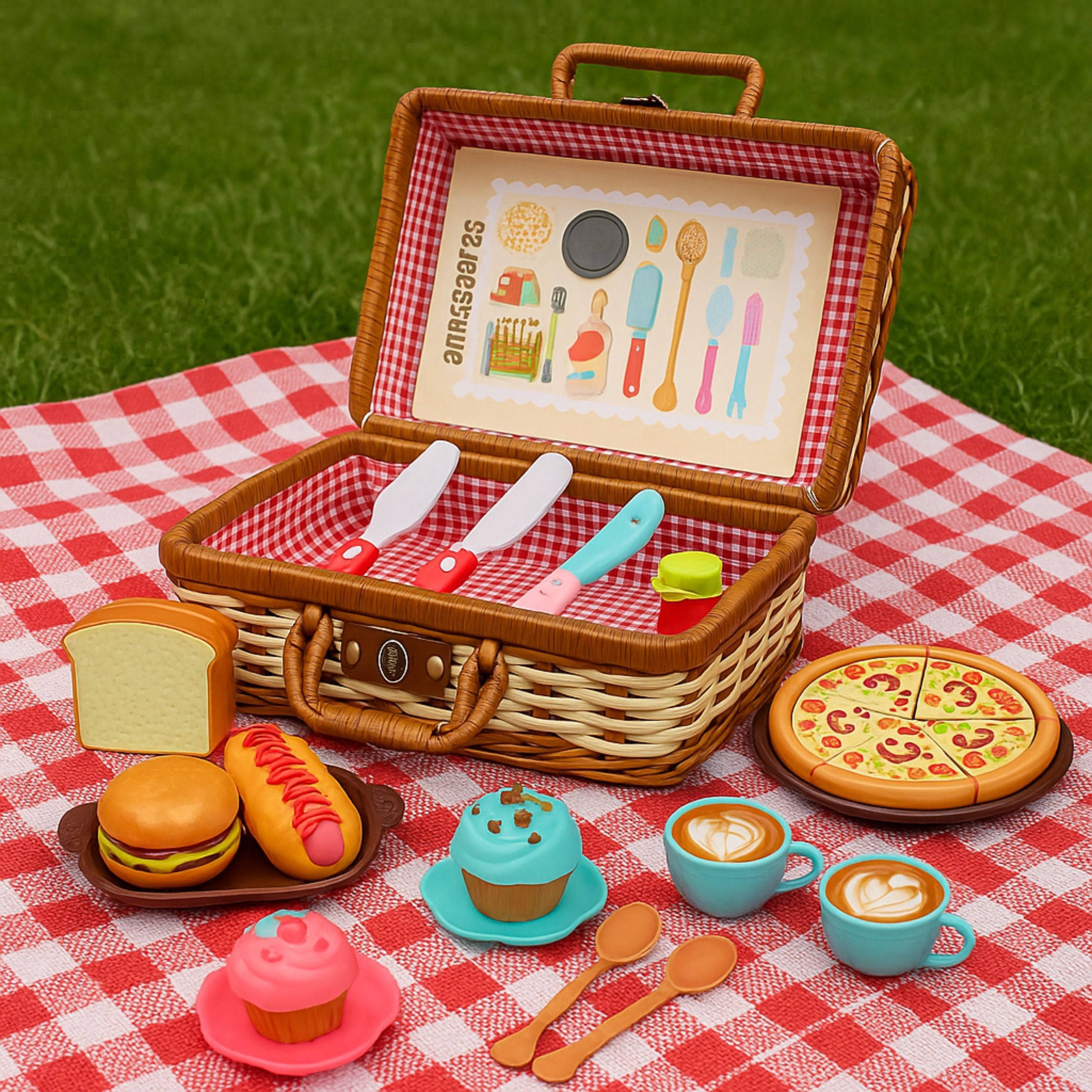 Picnic Basket Set Braided Food Accessories 33 Pcs.