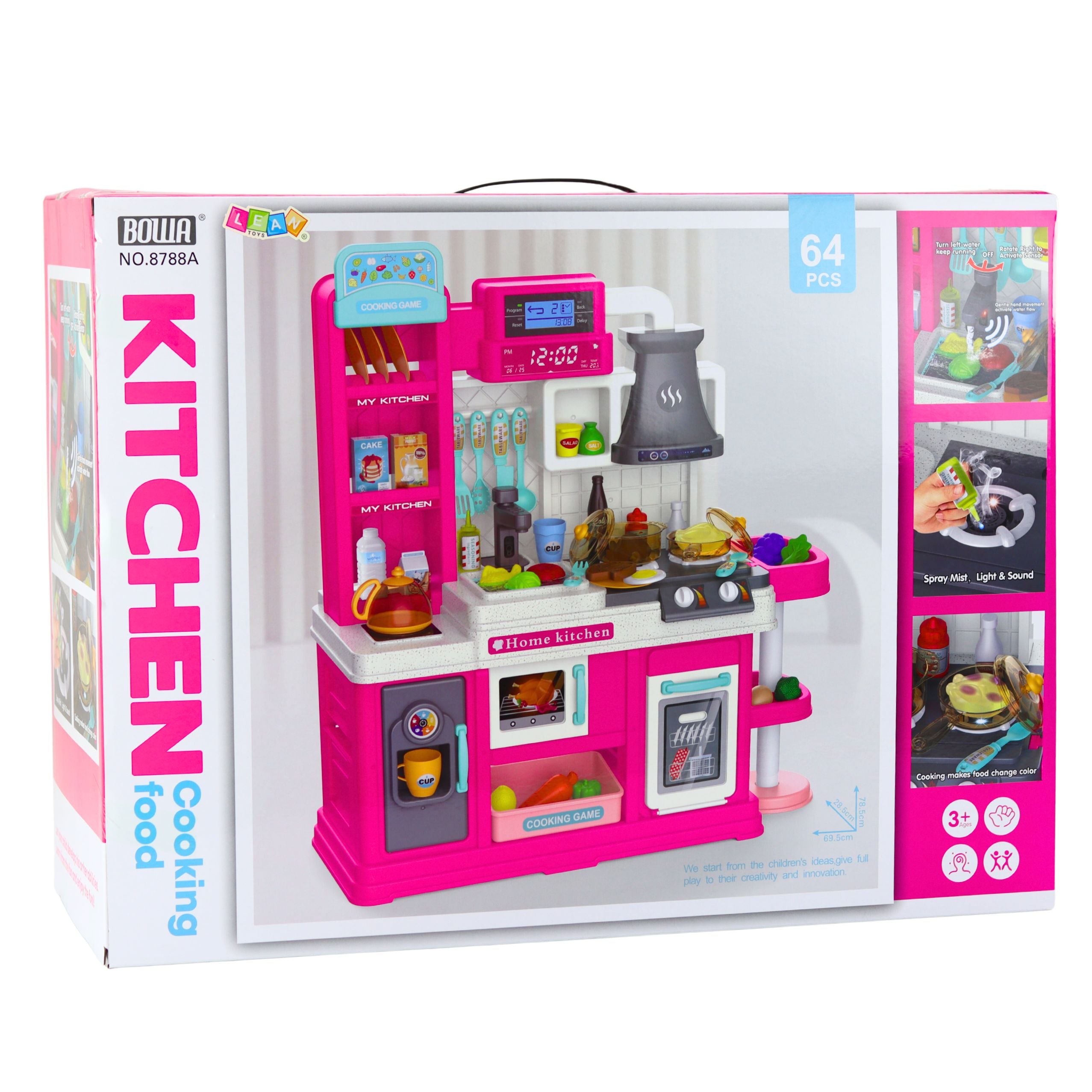 Children's Kitchen Water Cycle Color Changing Food Steam Pink 64 Pcs.