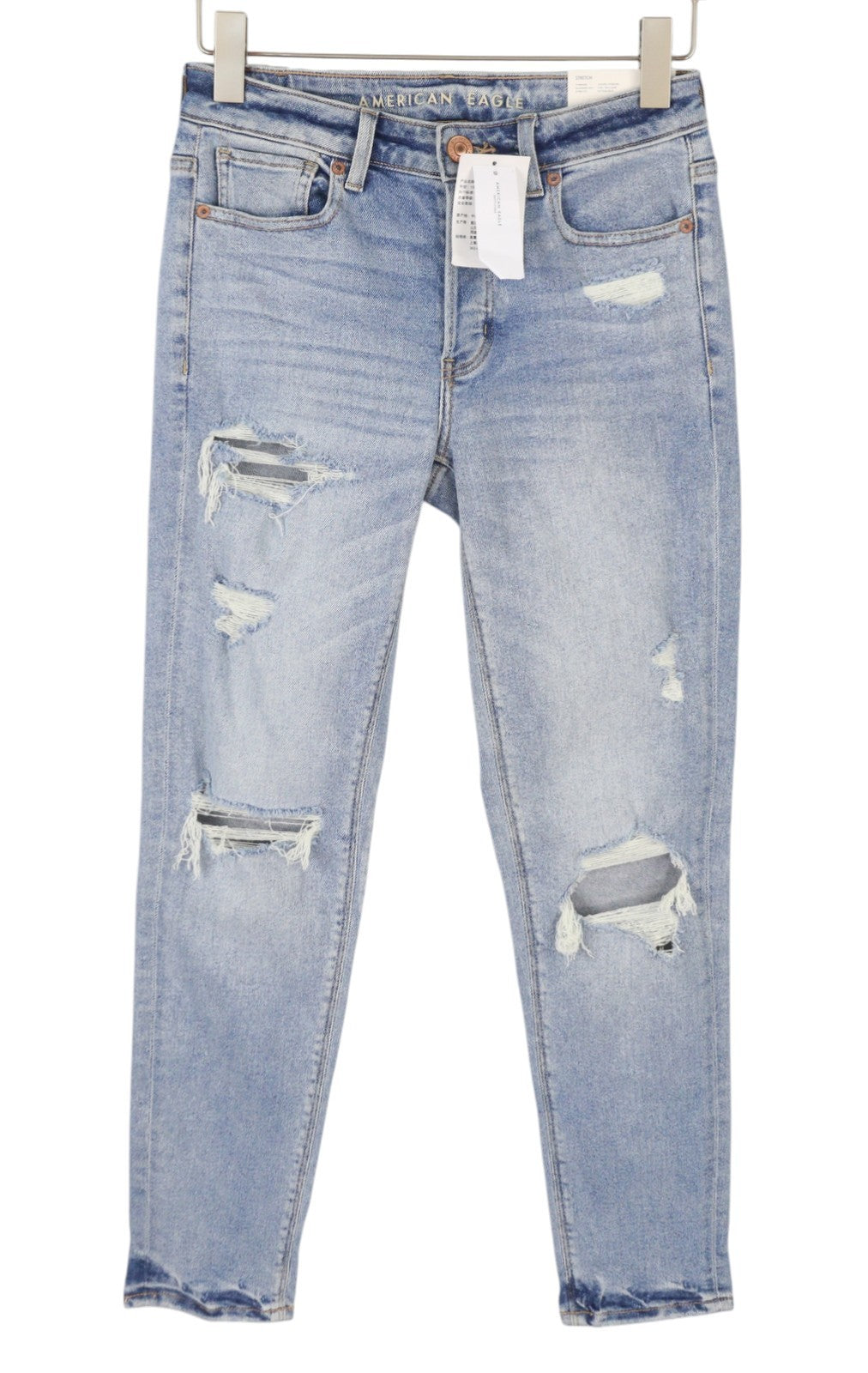 Damskie jeansy American Eagle Outfitters Tomgirl Slashed Sky Stretch
