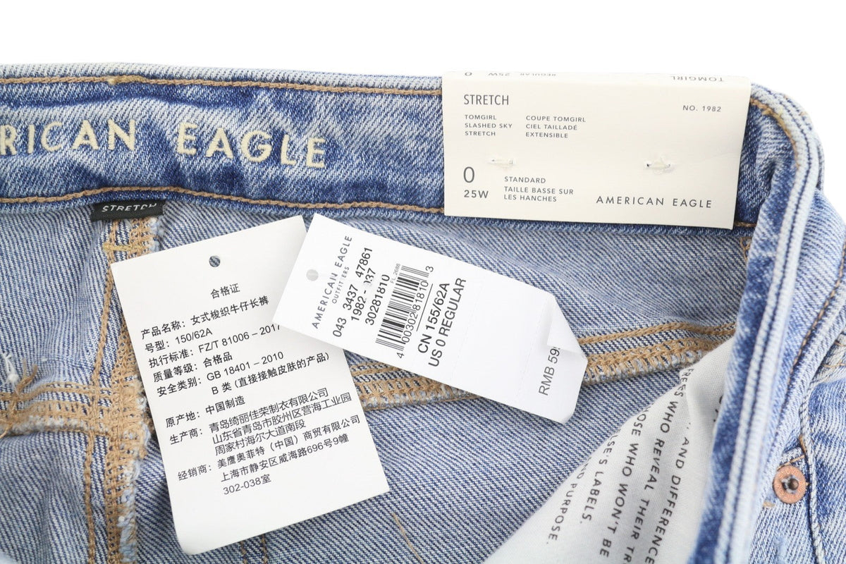 Damskie jeansy American Eagle Outfitters Tomgirl Slashed Sky Stretch