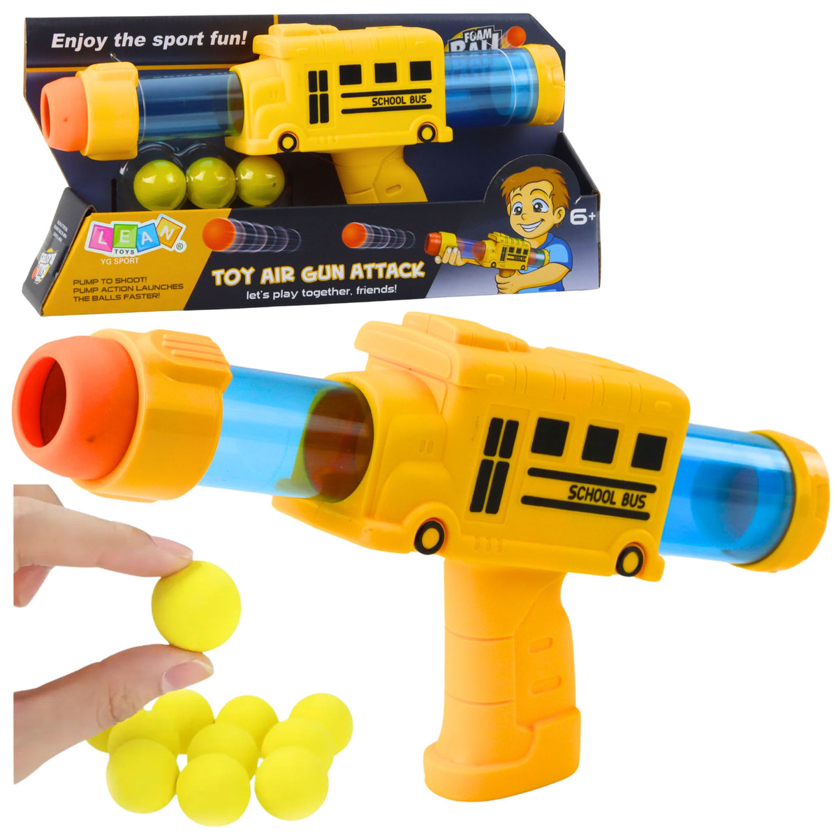Soft Foam Ball Gun School Bus Yellow 6 Pcs.