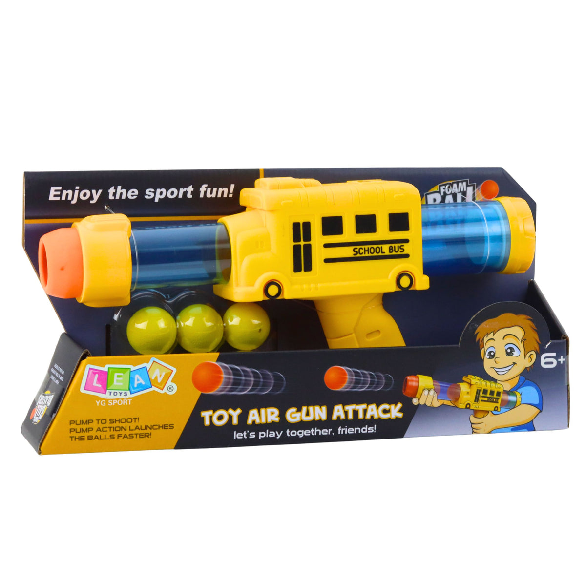 Soft Foam Ball Gun School Bus Yellow 6 Pcs.