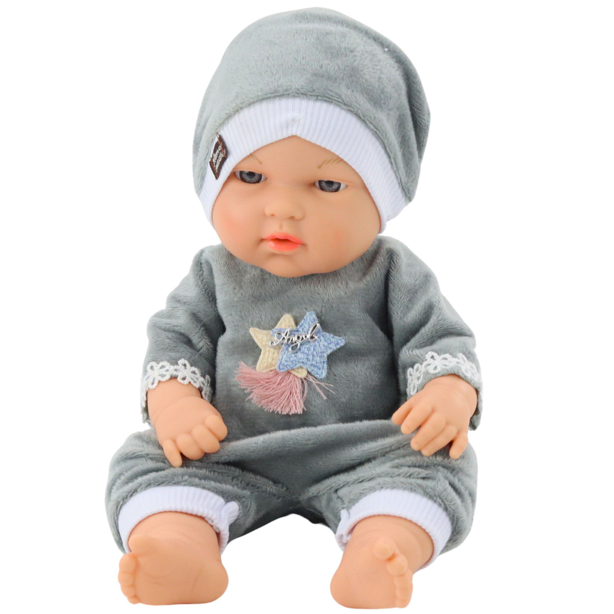 Baby Doll In Gray Pajamas Hat Movable Arms And Legs 30cm