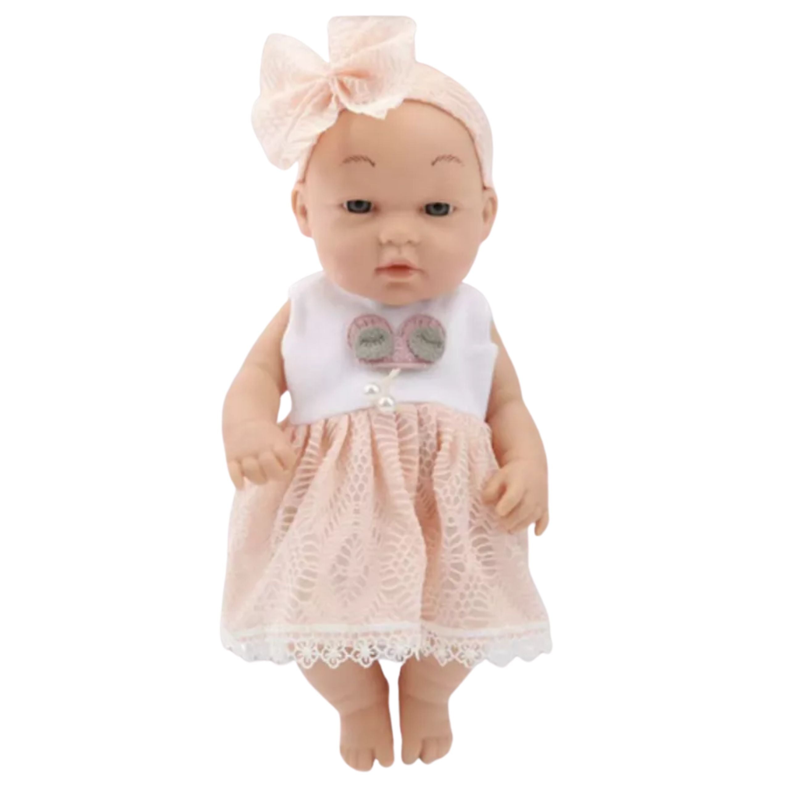 Baby Doll In A Pink Dress Headband Movable Arms And Legs 30cm