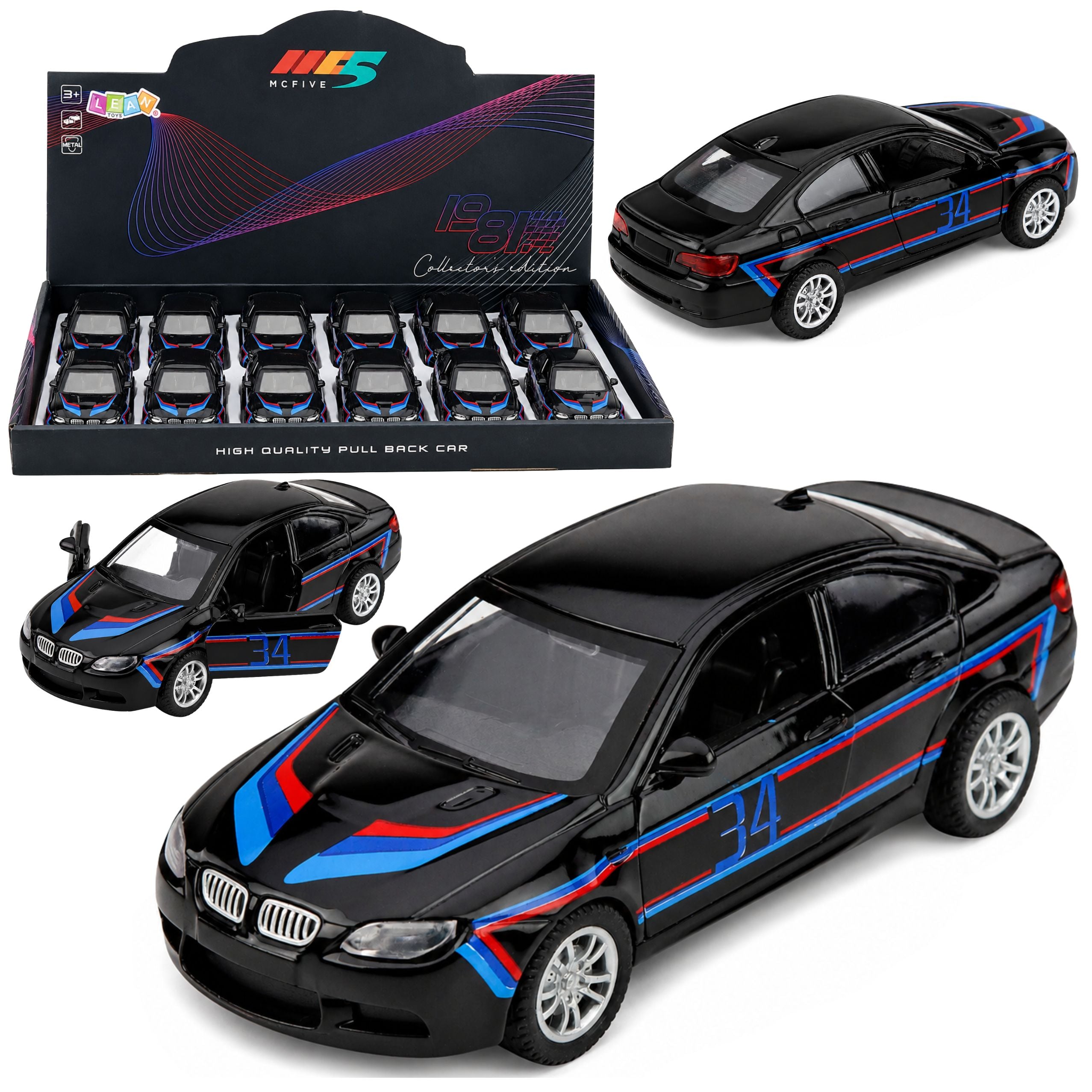 Sports Car Metal Car Pull-back Drive Opening Doors Black 1:32