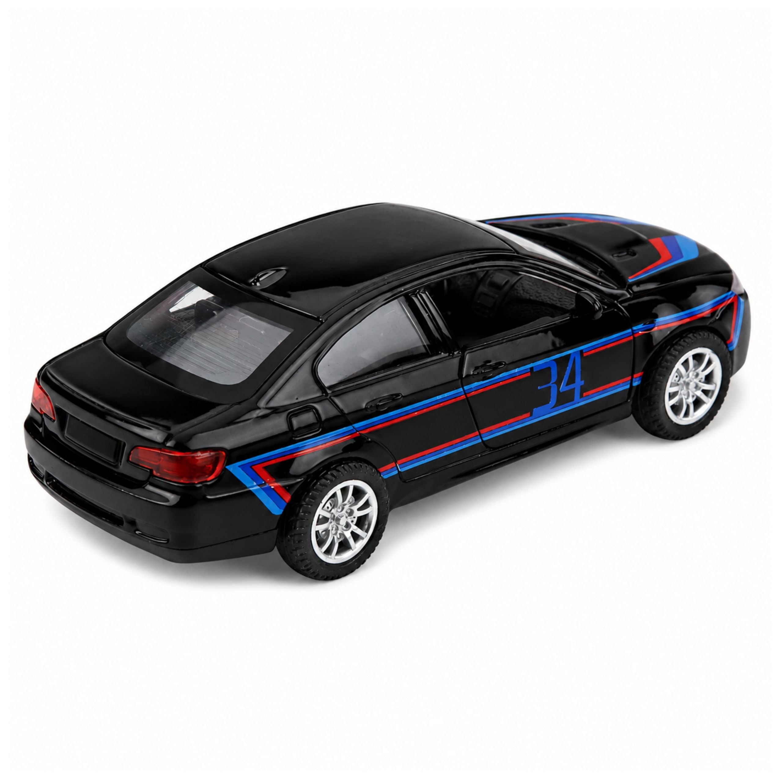 Sports Car Metal Car Pull-back Drive Opening Doors Black 1:32