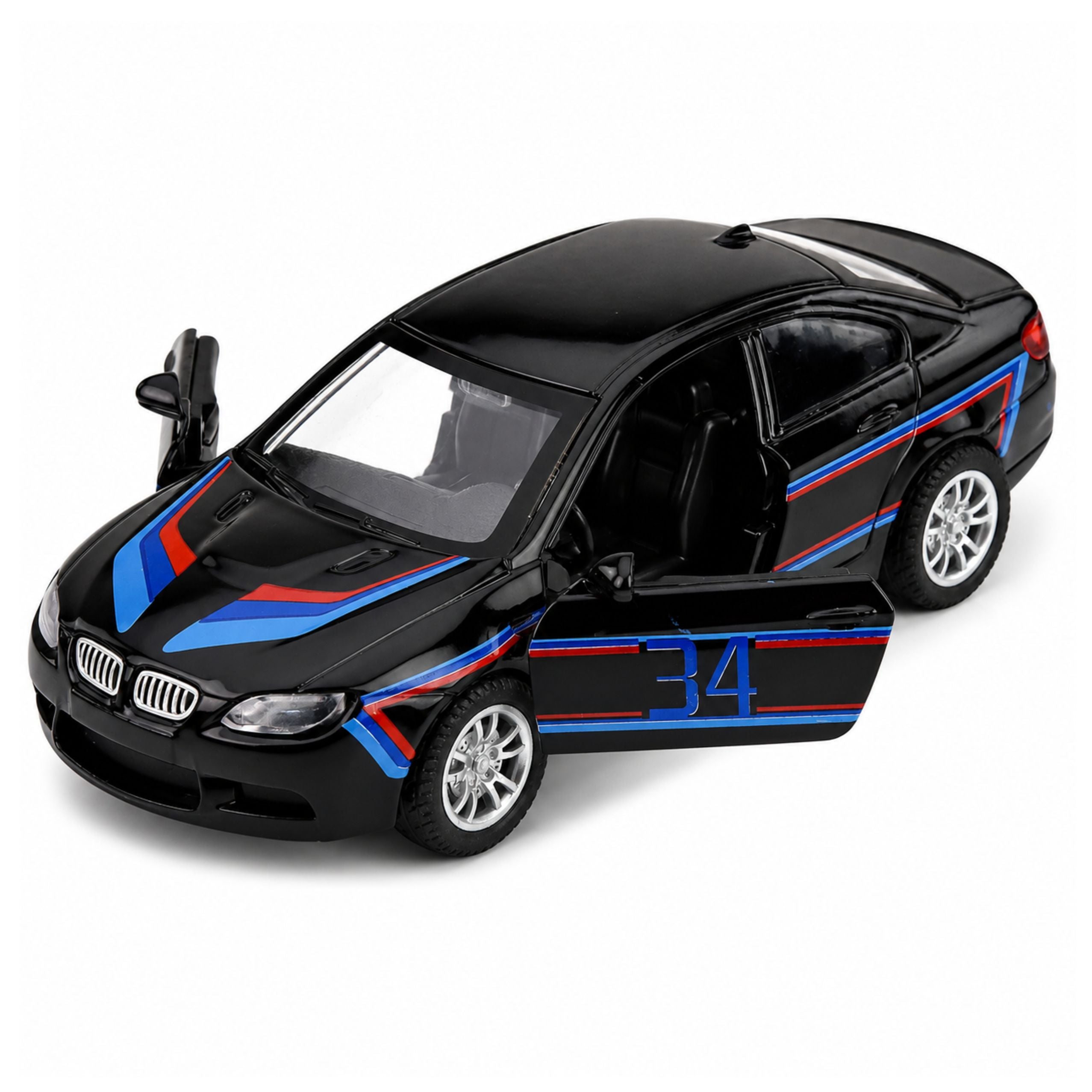 Sports Car Metal Car Pull-back Drive Opening Doors Black 1:32