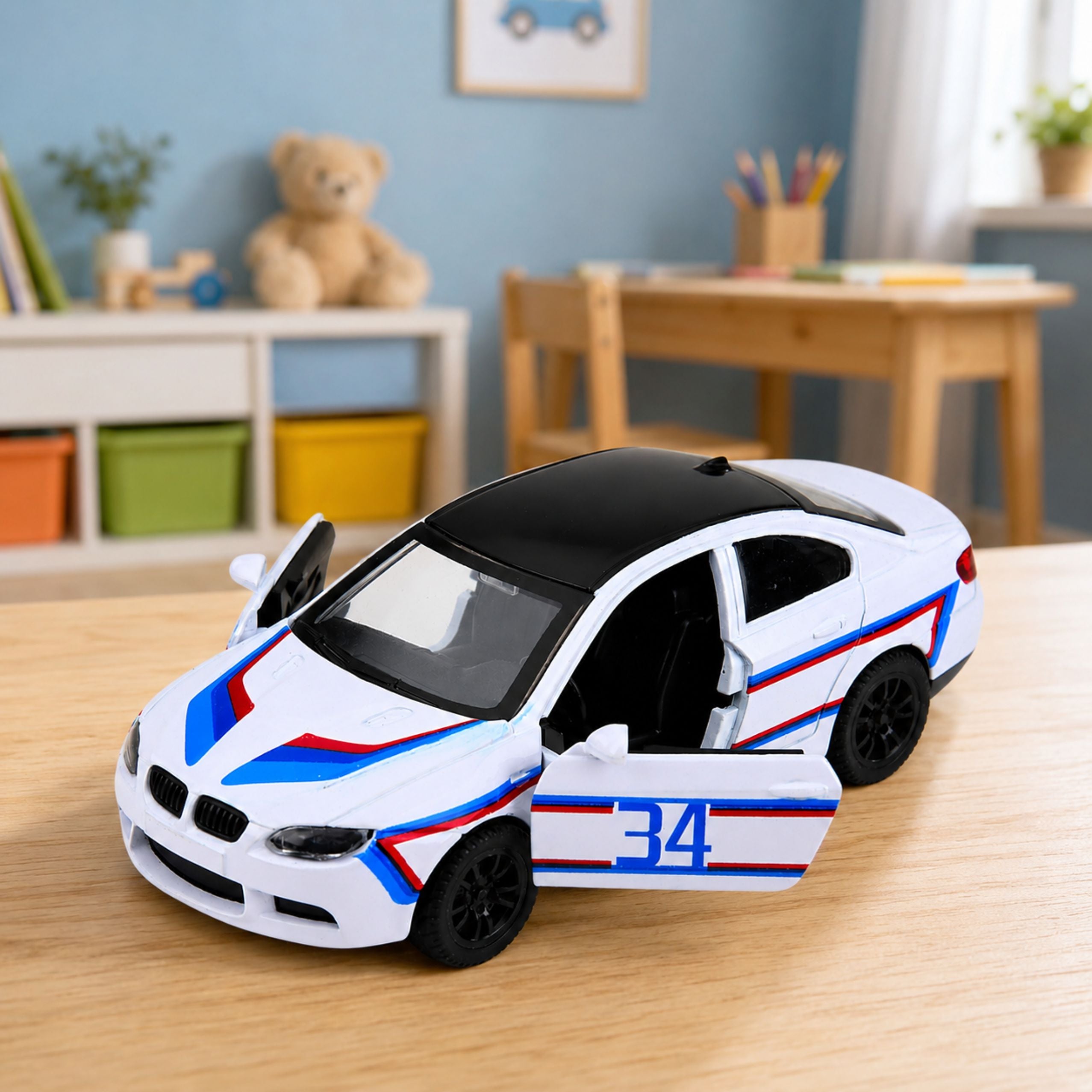 Sports Car Metal Car Pull-back Drive Opening Doors White 1:32