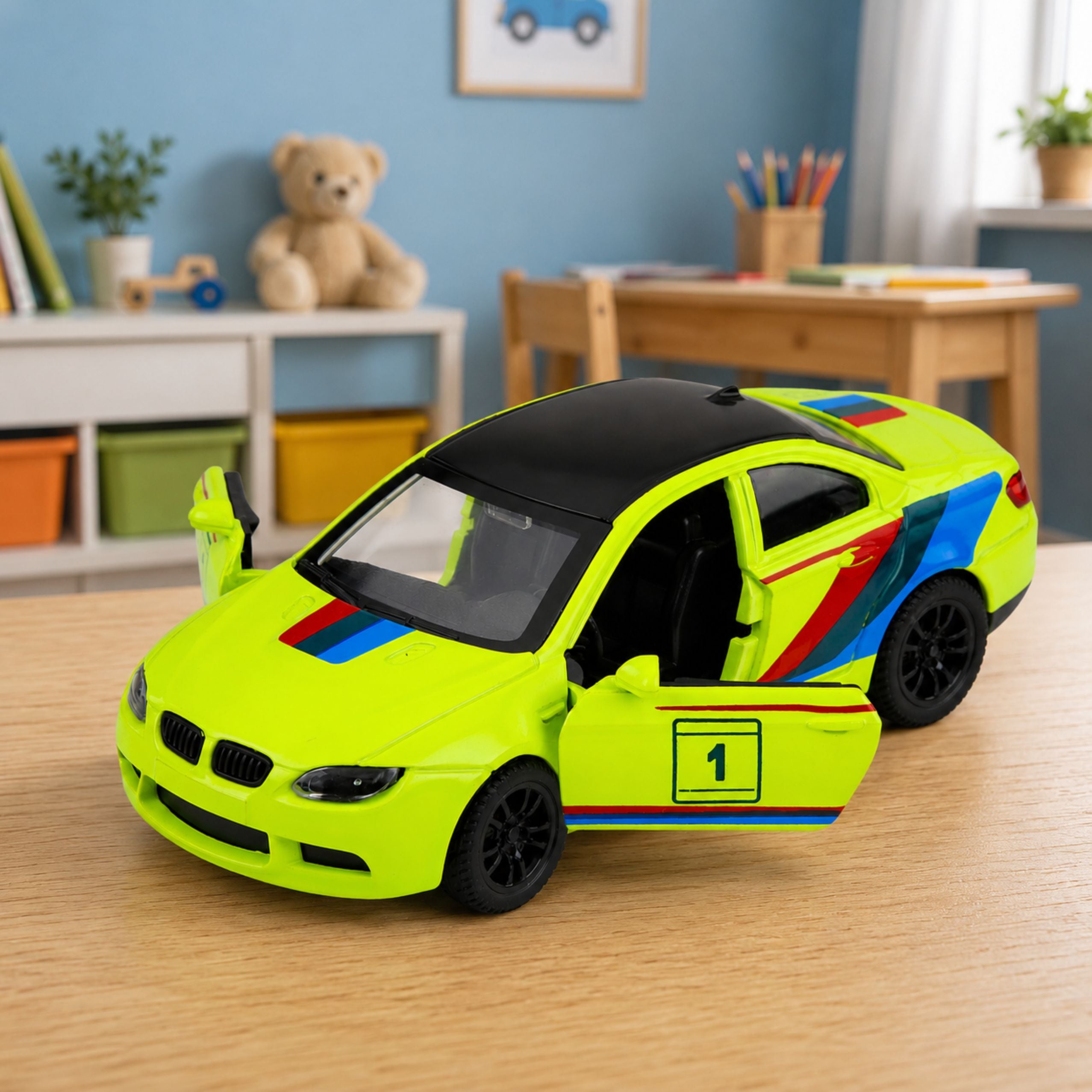 Sports Car Metal Car Pull-back Drive Yellow Neon 1:32