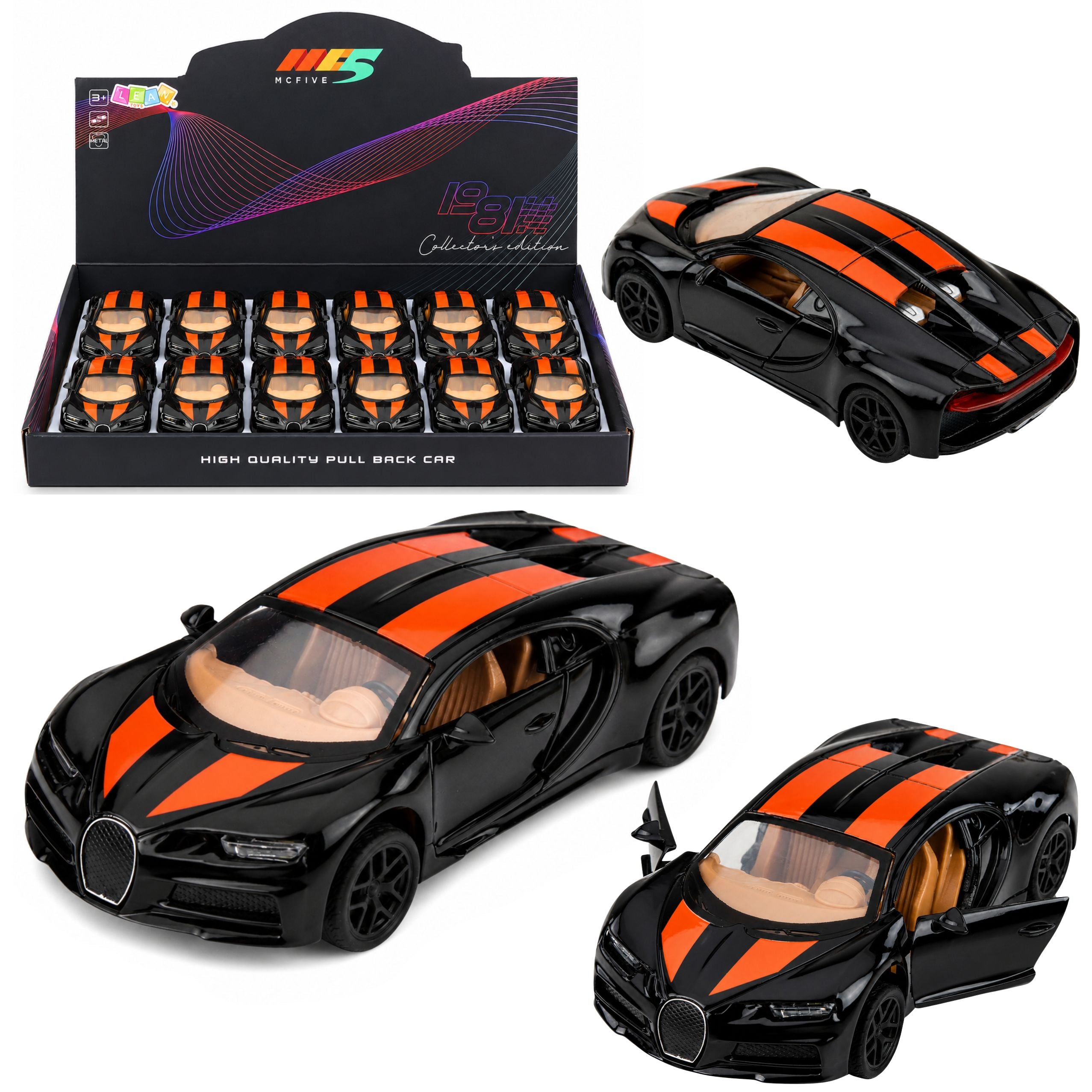 Car Metal Sports Car Lights Sound Pull-back Drive Black 1:32