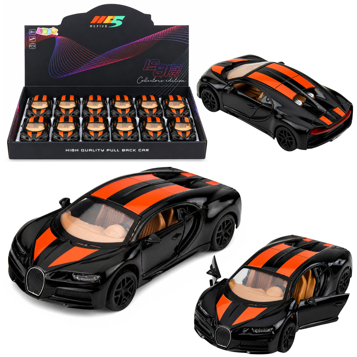Car Metal Sports Car Lights Sound Pull-back Drive Black 1:32