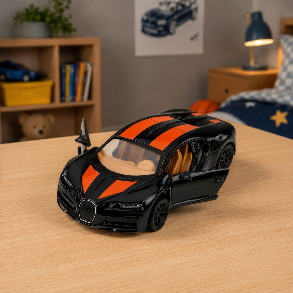 Car Metal Sports Car Lights Sound Pull-back Drive Black 1:32