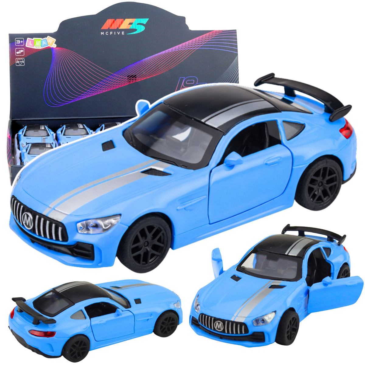 Sports Car Metal Opening Doors Lights Sounds Blue 1:32