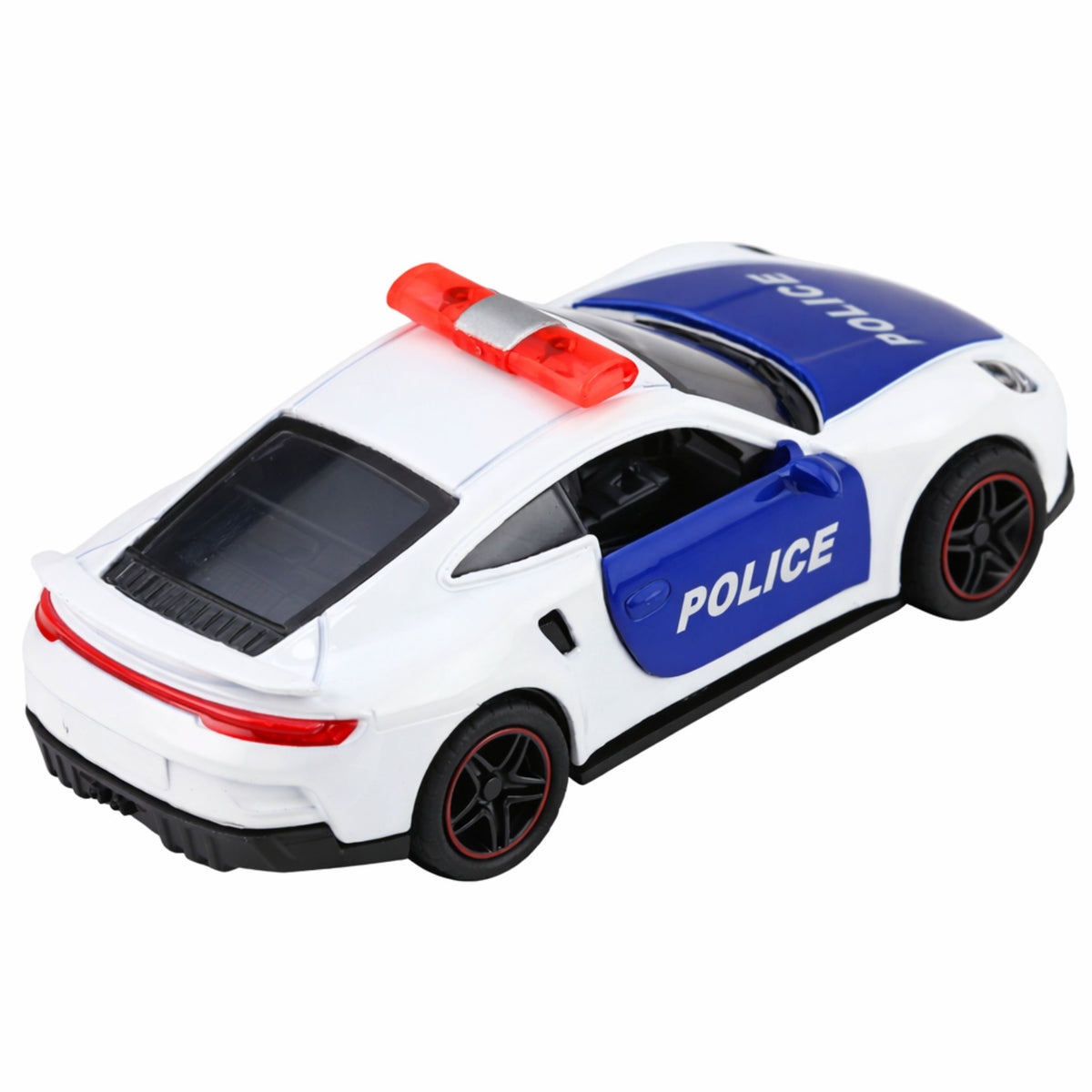 Sports Car Police Car With Motorized Metal Pull-back White 1:43