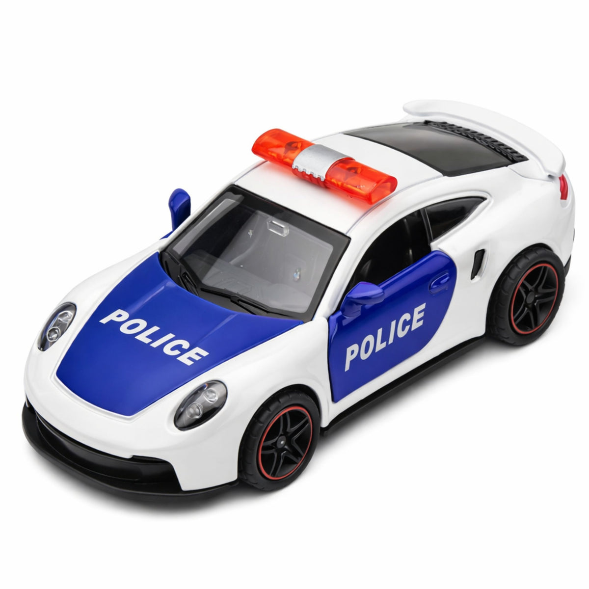 Sports Car Police Car With Motorized Metal Pull-back White 1:43