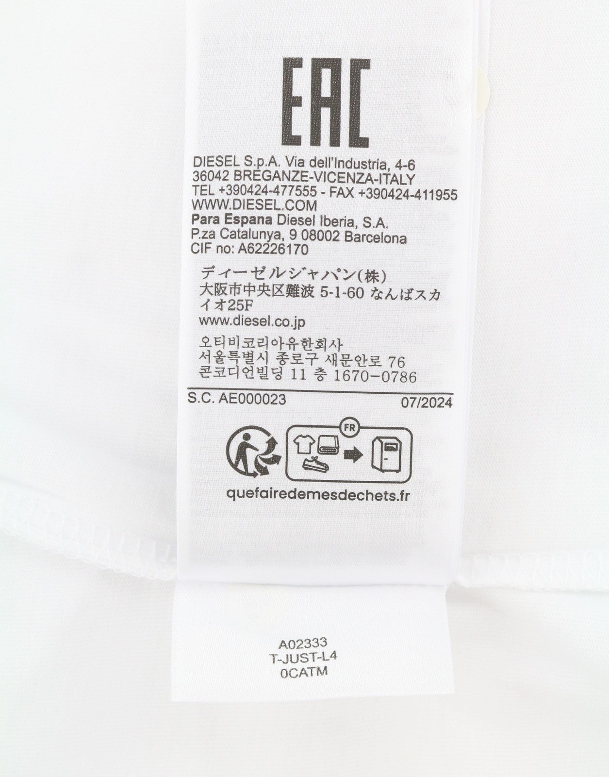 Diesel T-just-l4 Men T-shirtwhite Cotton Tricot Crew Neck Short Sleeve