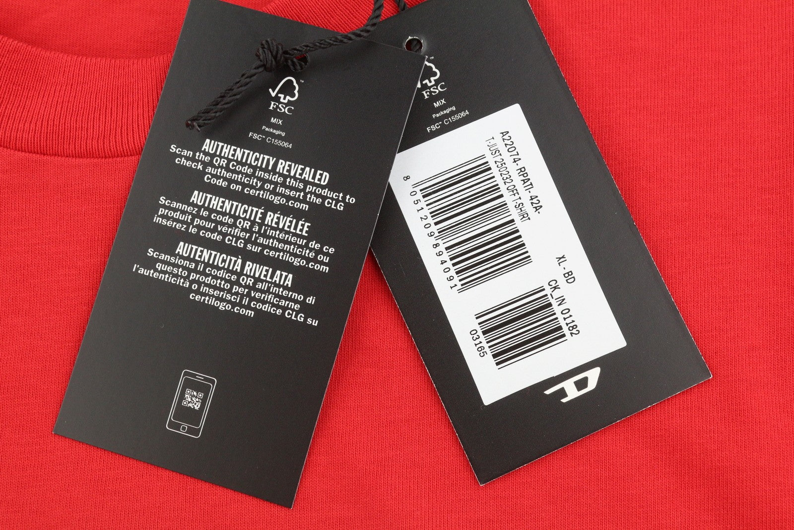 Diesel T-just 250232 Off Herr T-shirtred Cotton Crew Collar Kortärmad