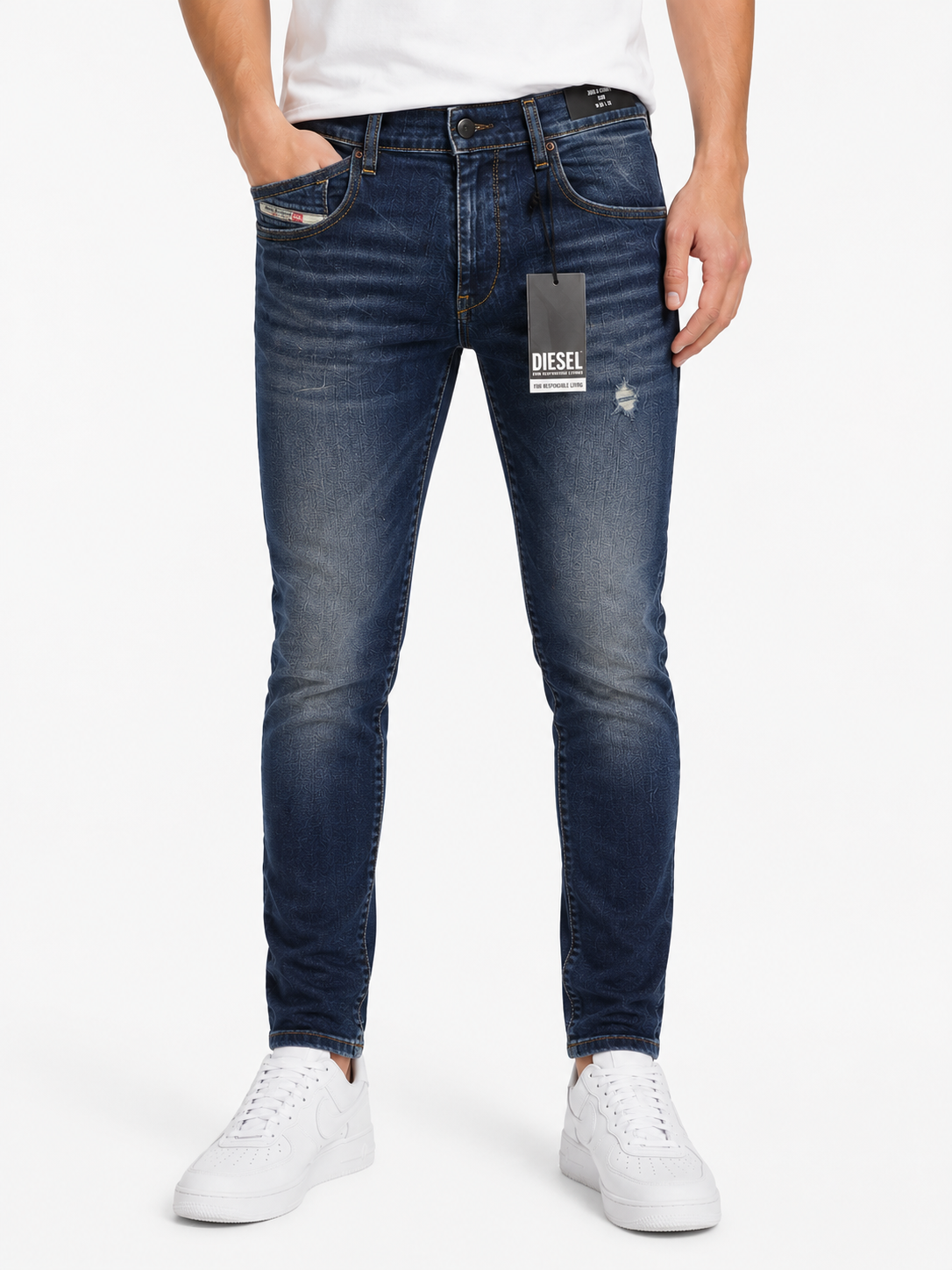 Diesel 2019 D-strukt R8i0c Men Jeansblue Faded Distress Rrp250
