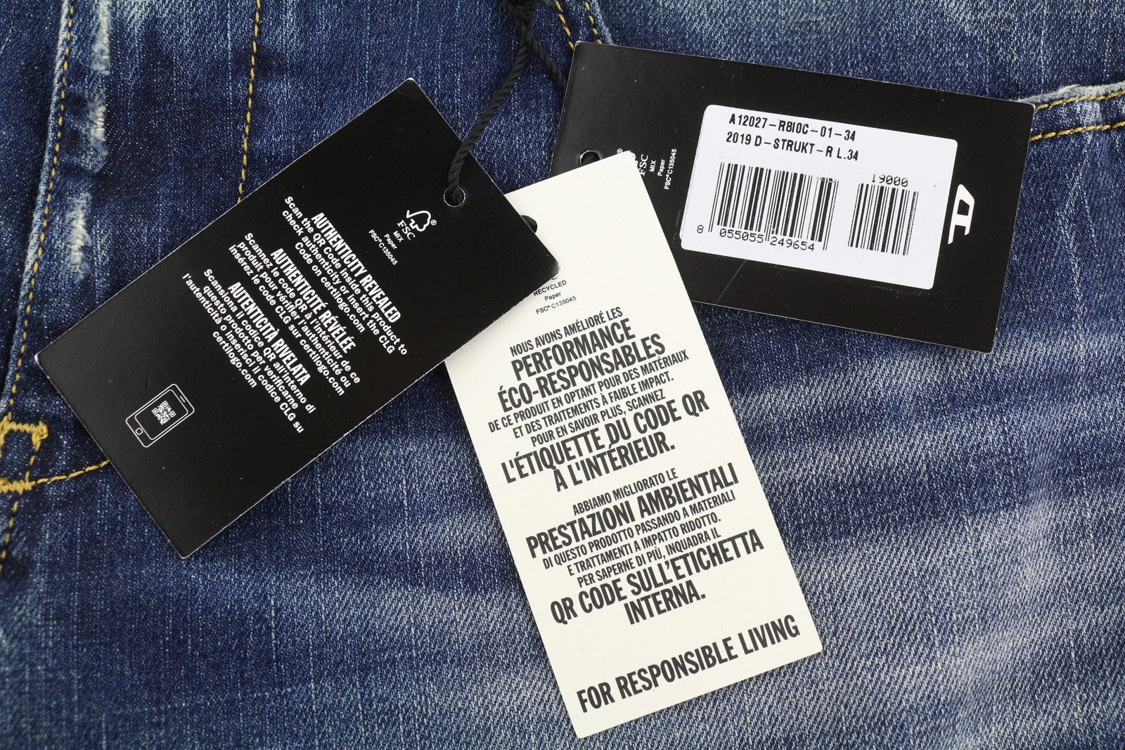 Diesel 2019 D-strukt R8i0c Men Jeansblue Faded Distress Rrp250