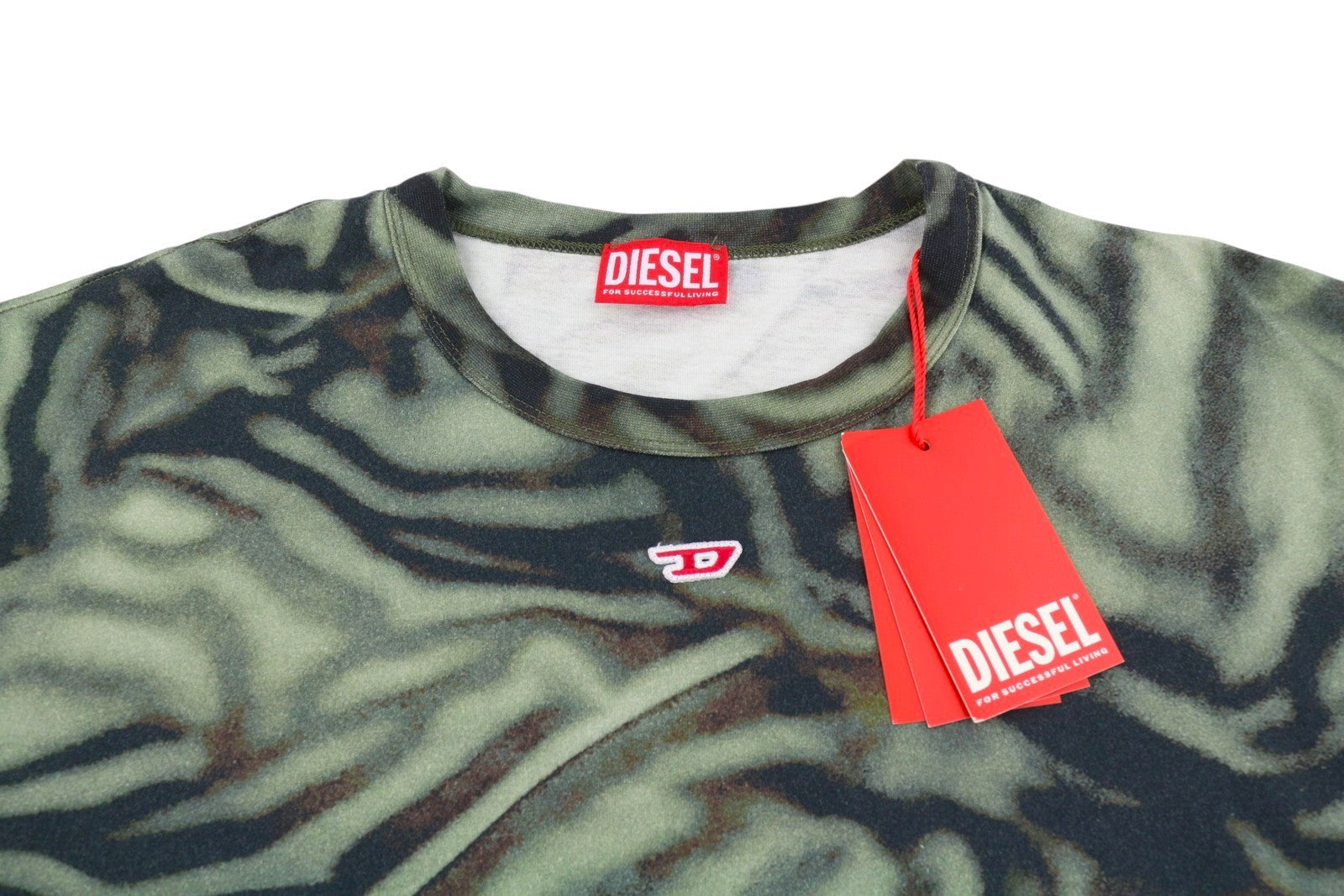Diesel T-boxt-n3 Men T-shirtgreen Zebra-camo Print Short Sleeve Rrp150