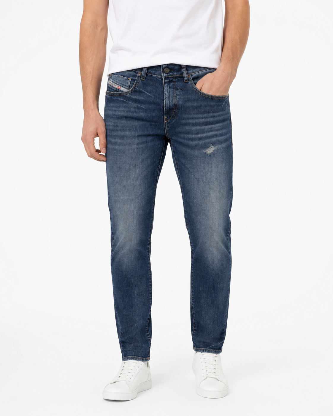 Diesel 2019 D-strukt R8i0c Men JeansBlue Faded Distress Slim Rrp250