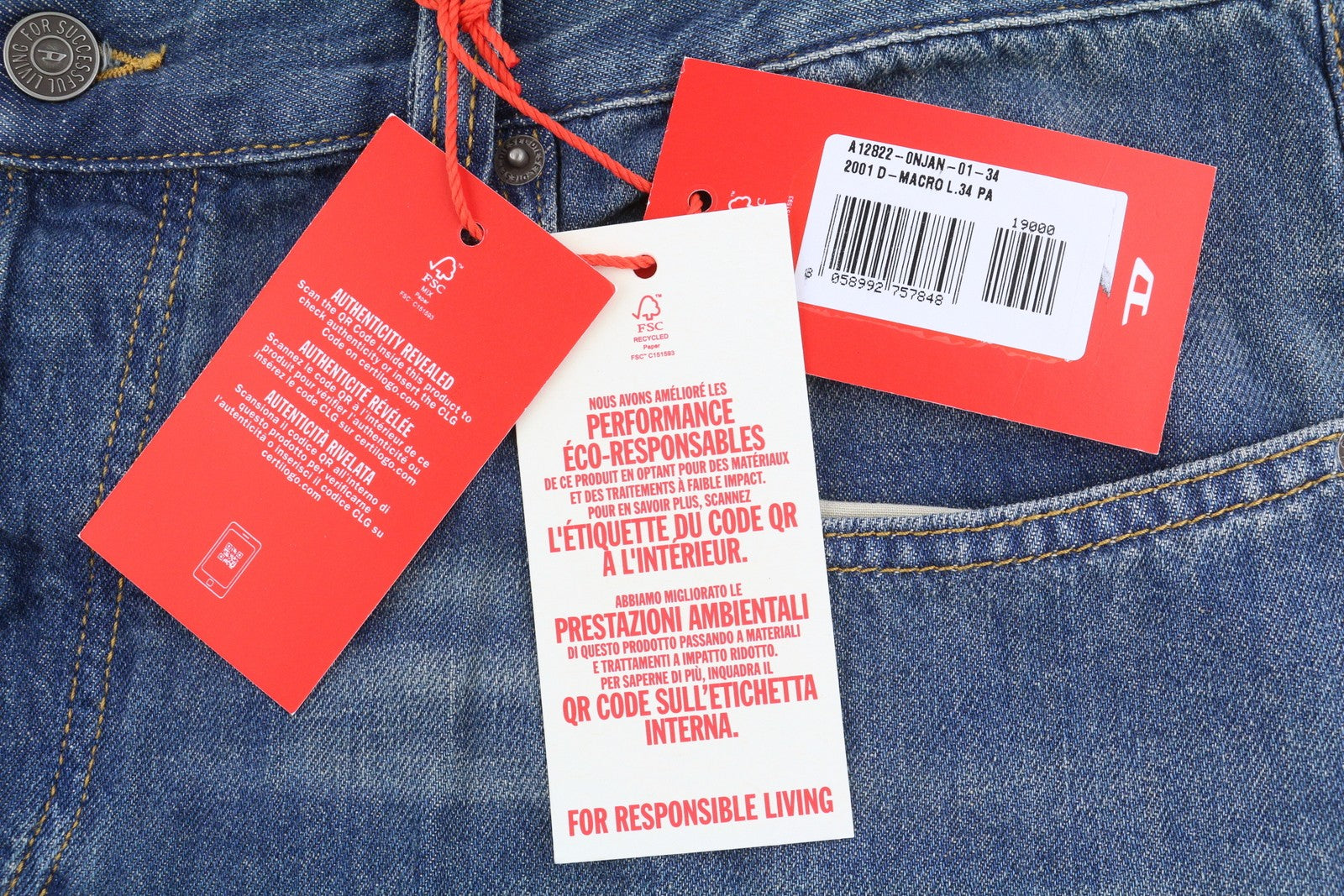 Diesel 2001 D-macro 0njan Herre Jeansblå Loose Fit Lige ben Rrp175