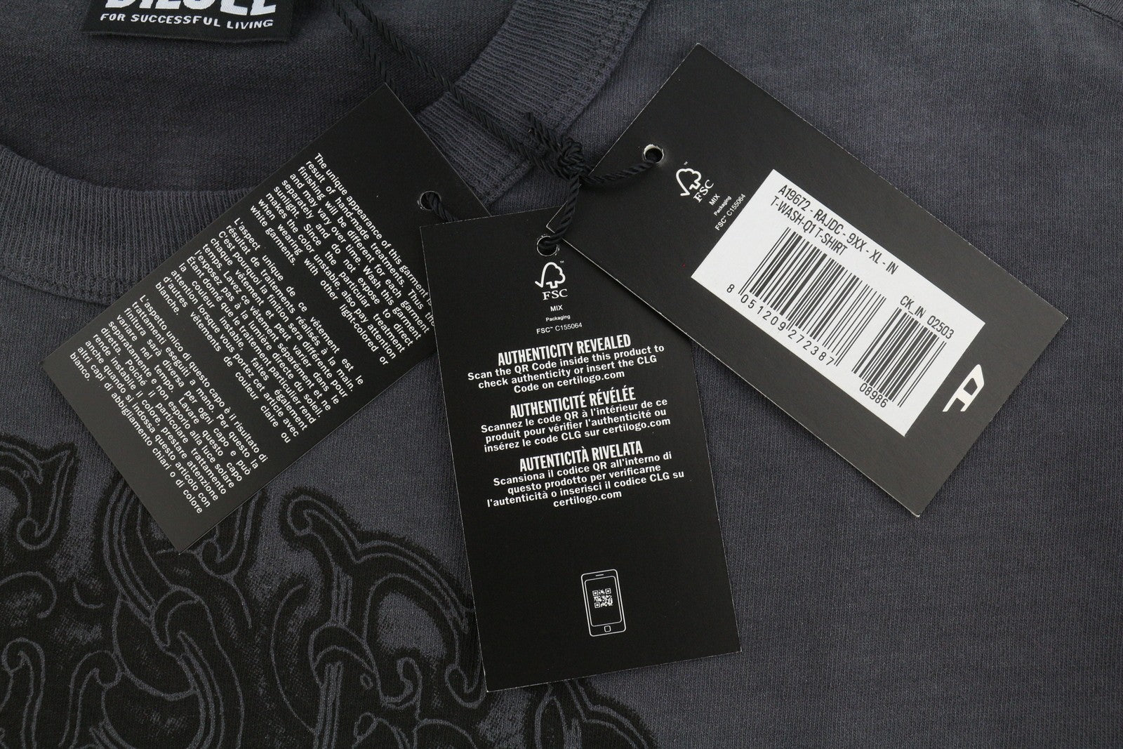Diesel T-wash-q1 T-shirt herr, grå blekt mönstrad oversized kortärmad