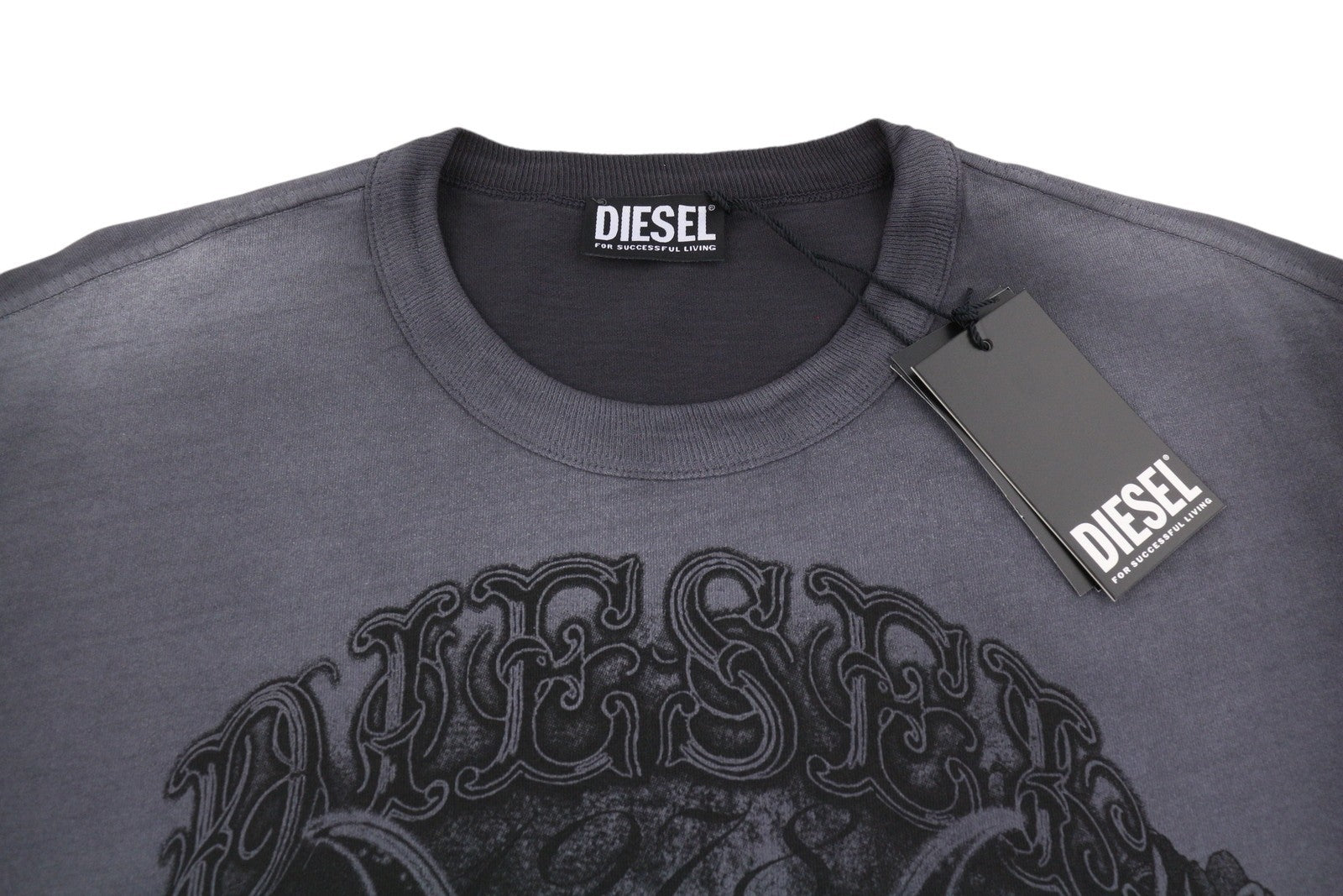 Diesel T-wash-q1 Herre T-shirt, grå falmet mønstret oversized kortærmet