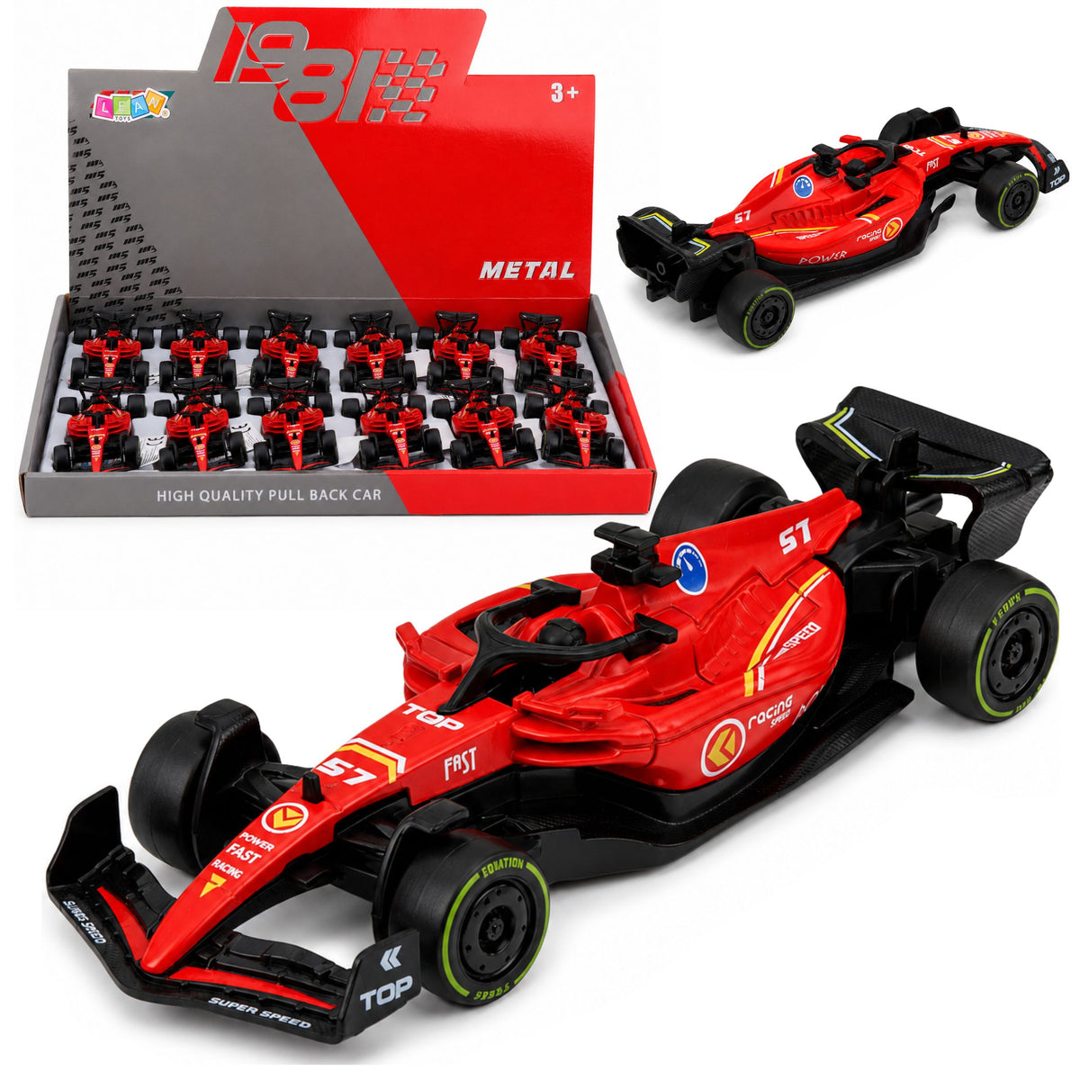 Metal Formula Racer Car Pull Back Drive Red 1:43