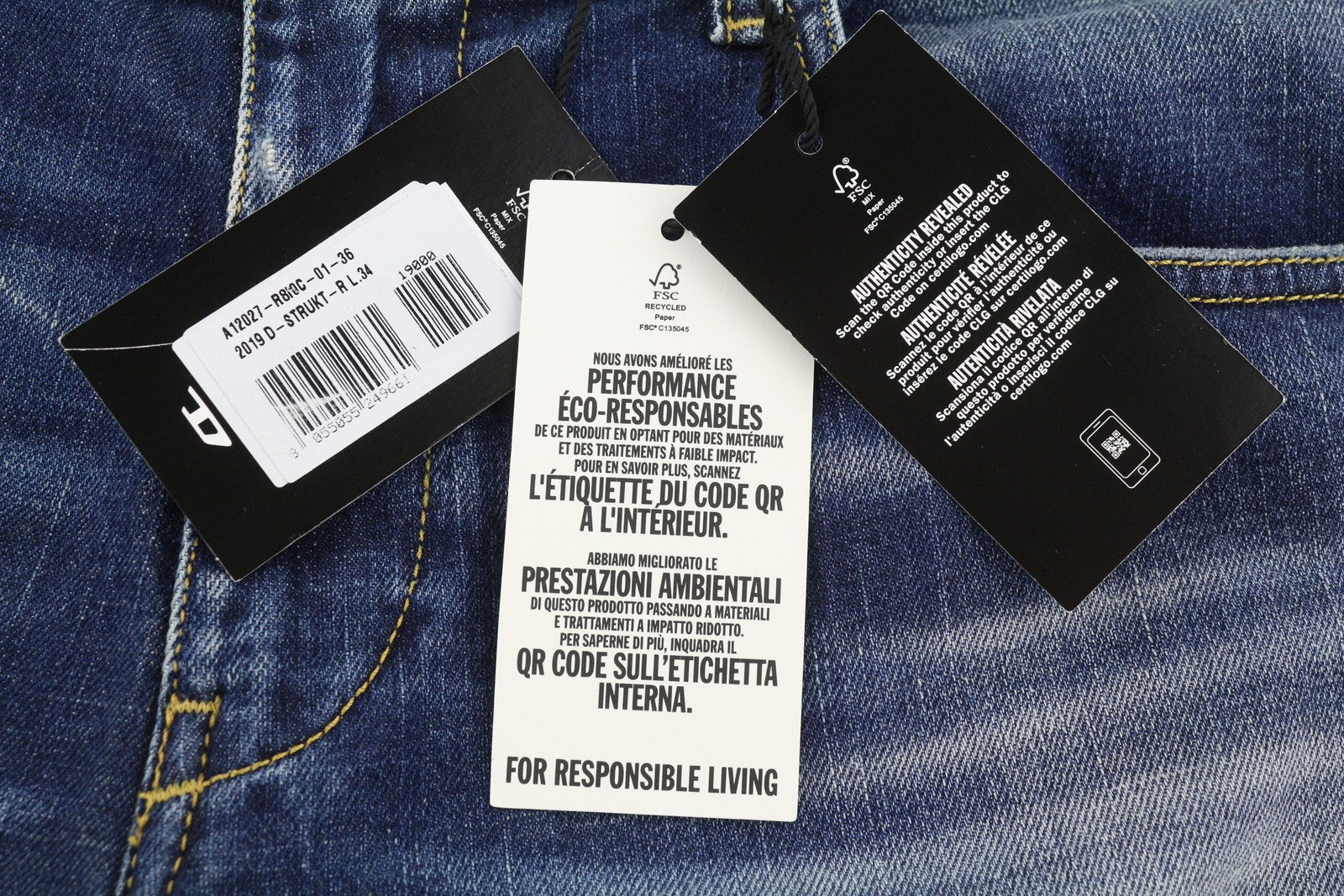 Diesel 2019 D-strukt R8i0c Hommes Jeansblue Faded Distress Rrp250