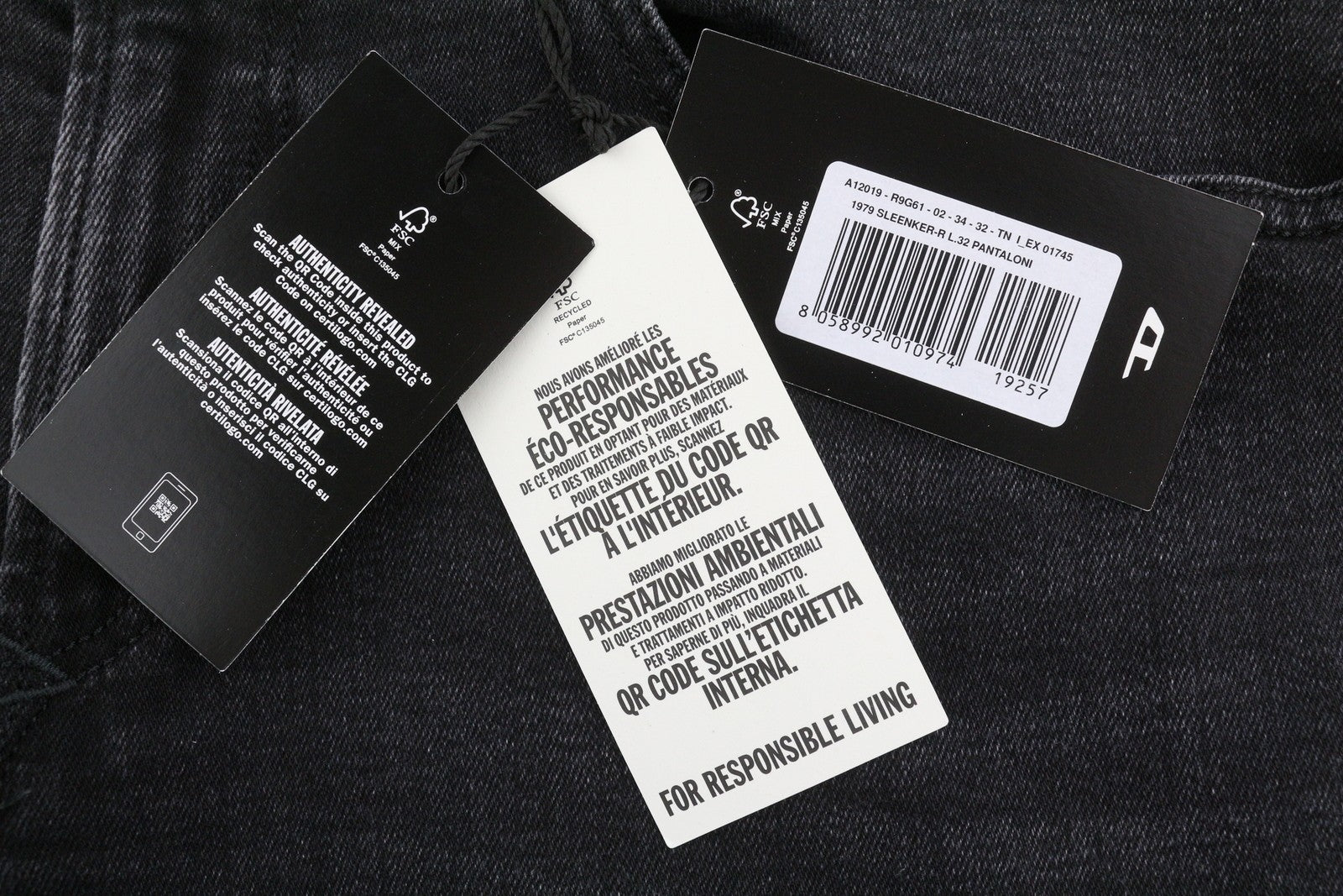 Diesel 1979 Sleenker R9g61 Muži Džínové černé Vousy Vybledlé Skinny Rrp150