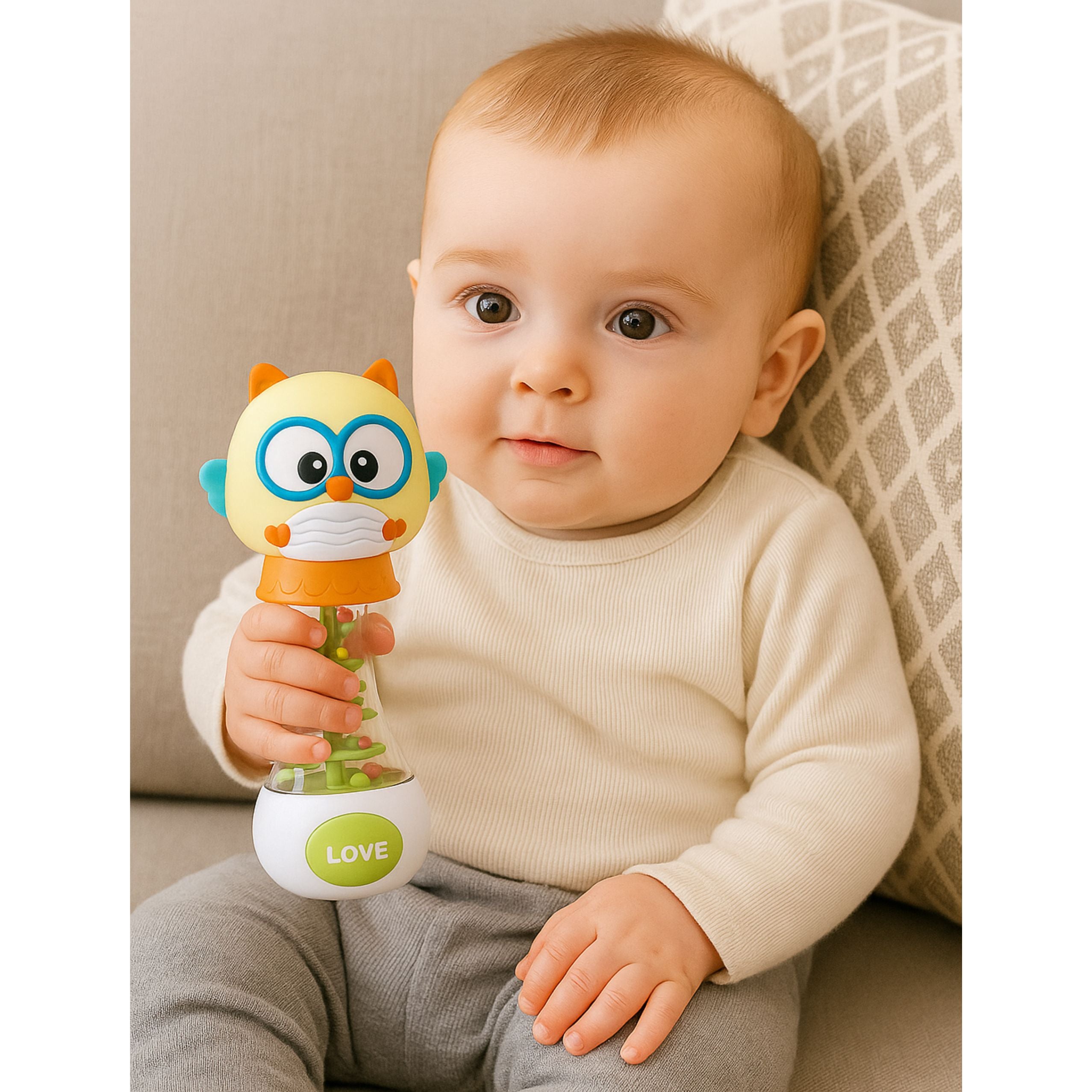 Owl Rattle Toy For Babies With Colorful Balls