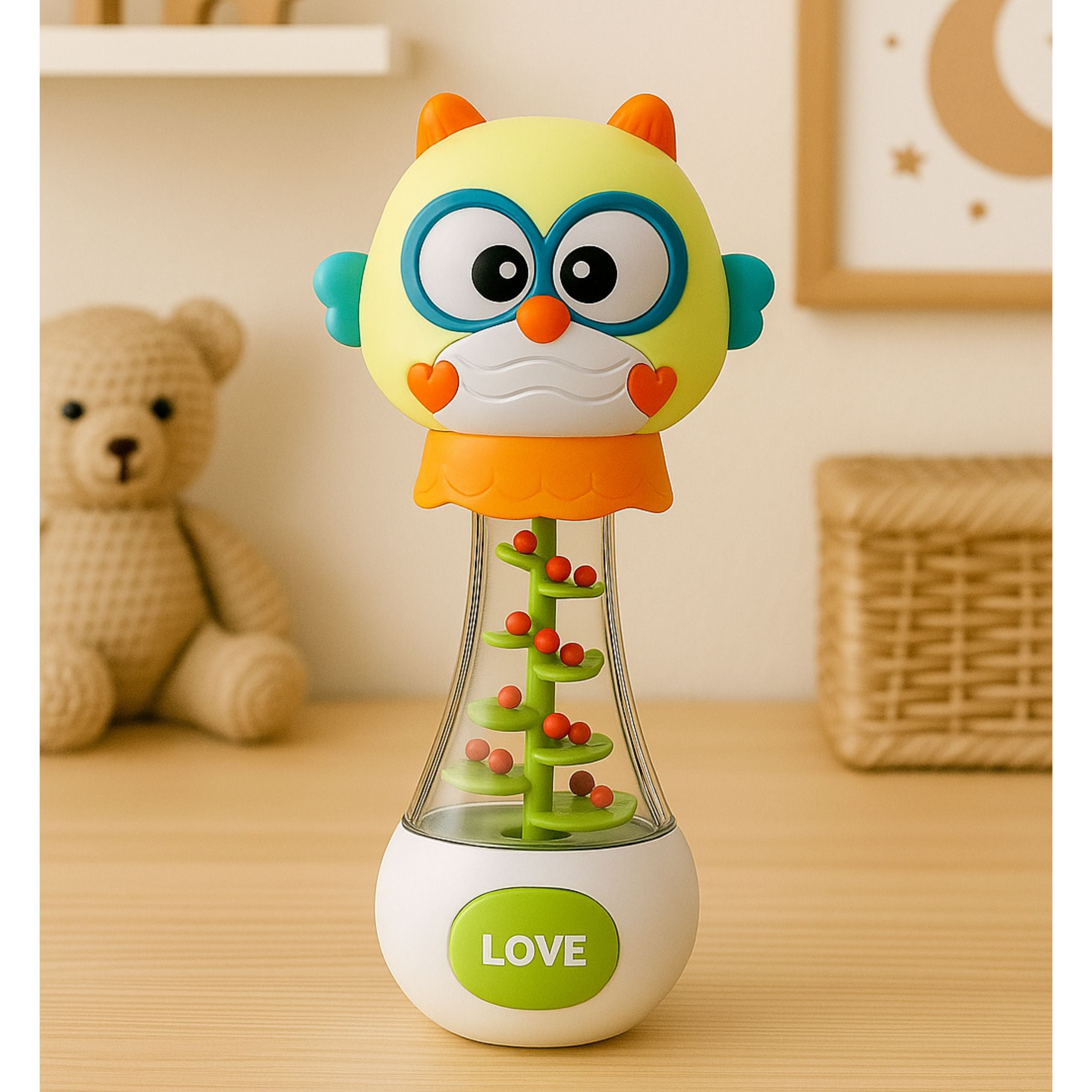 Owl Rattle Toy For Babies With Colorful Balls