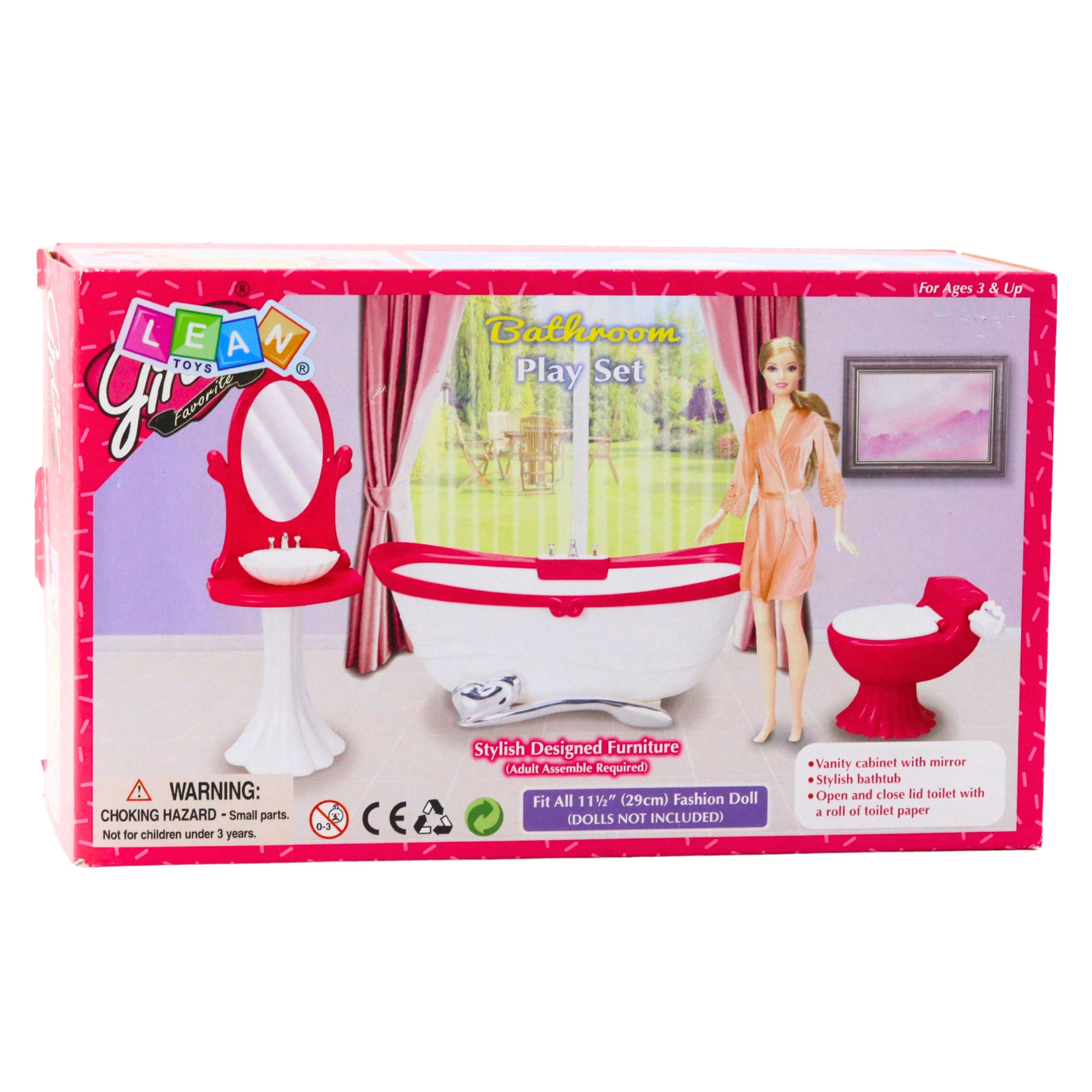 Doll's Bathroom Set: Bathtub Toilet Washbasin With Mirror
