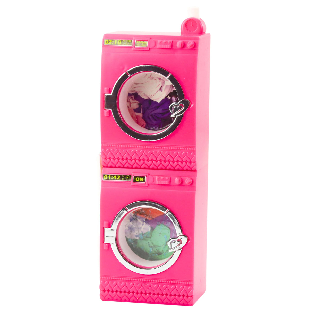 Doll Laundry Set Washing Machine Dryer Hanger Basket Pink