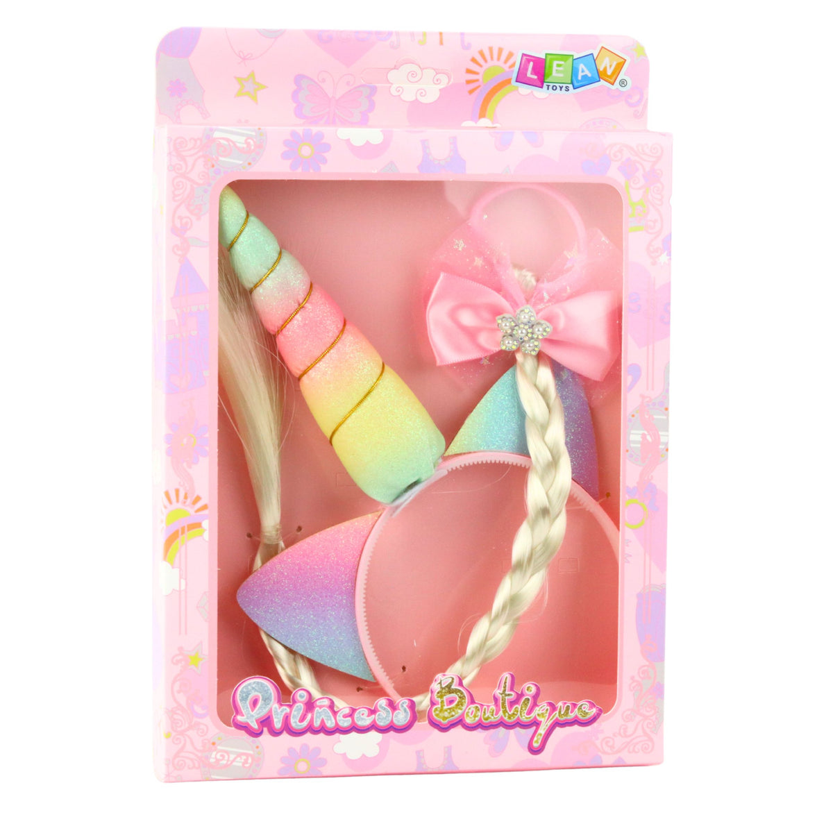 Set Of Unicorn Headband With Braid And Pastel Bow