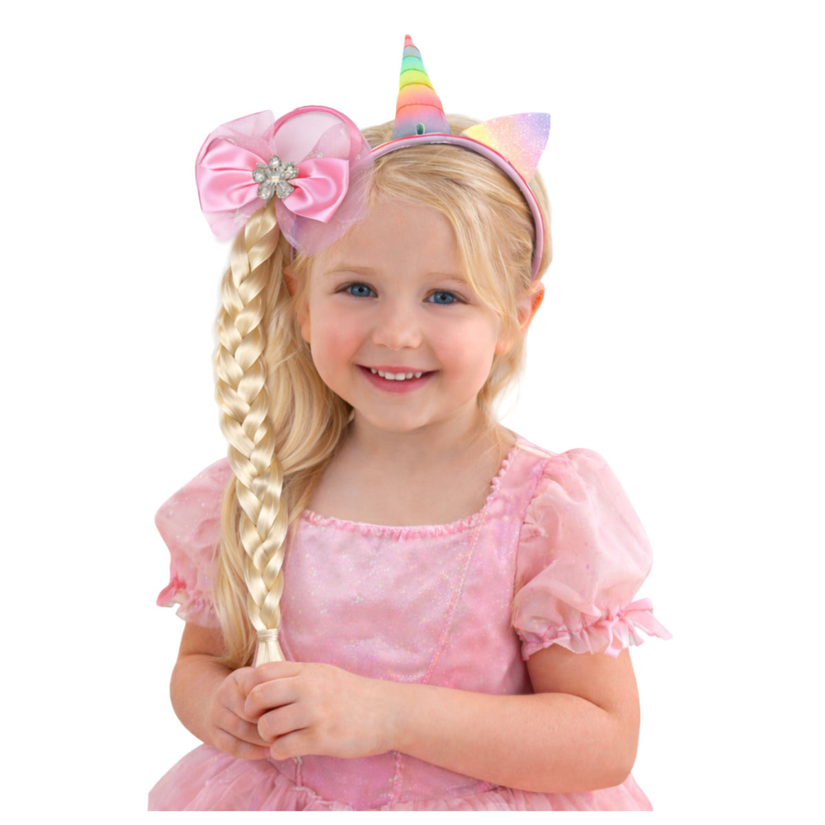 Set Of Unicorn Headband With Braid And Pastel Bow