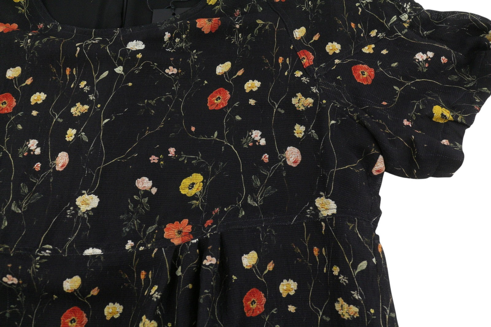 R13 Raglan Sleeve Babydoll Kvinder Dresswool Silke Floral On Black Mini Rrp1299
