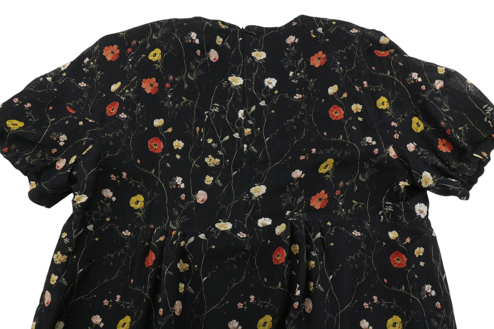 R13 Raglan Sleeve Babydoll Kvinder Dresswool Silke Floral On Black Mini Rrp1299