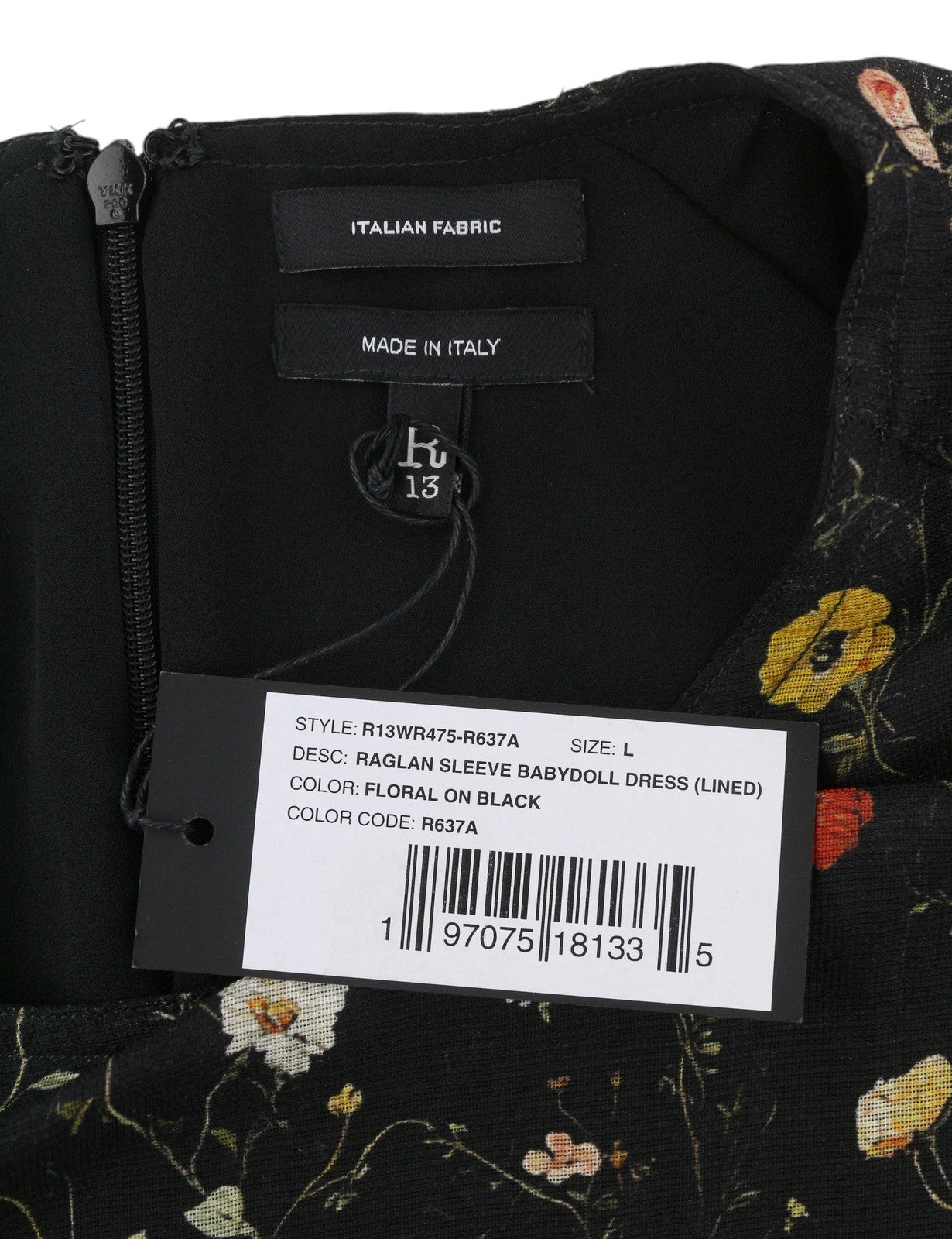 R13 Raglan Sleeve Babydoll Kvinder Dresswool Silke Floral On Black Mini Rrp1299