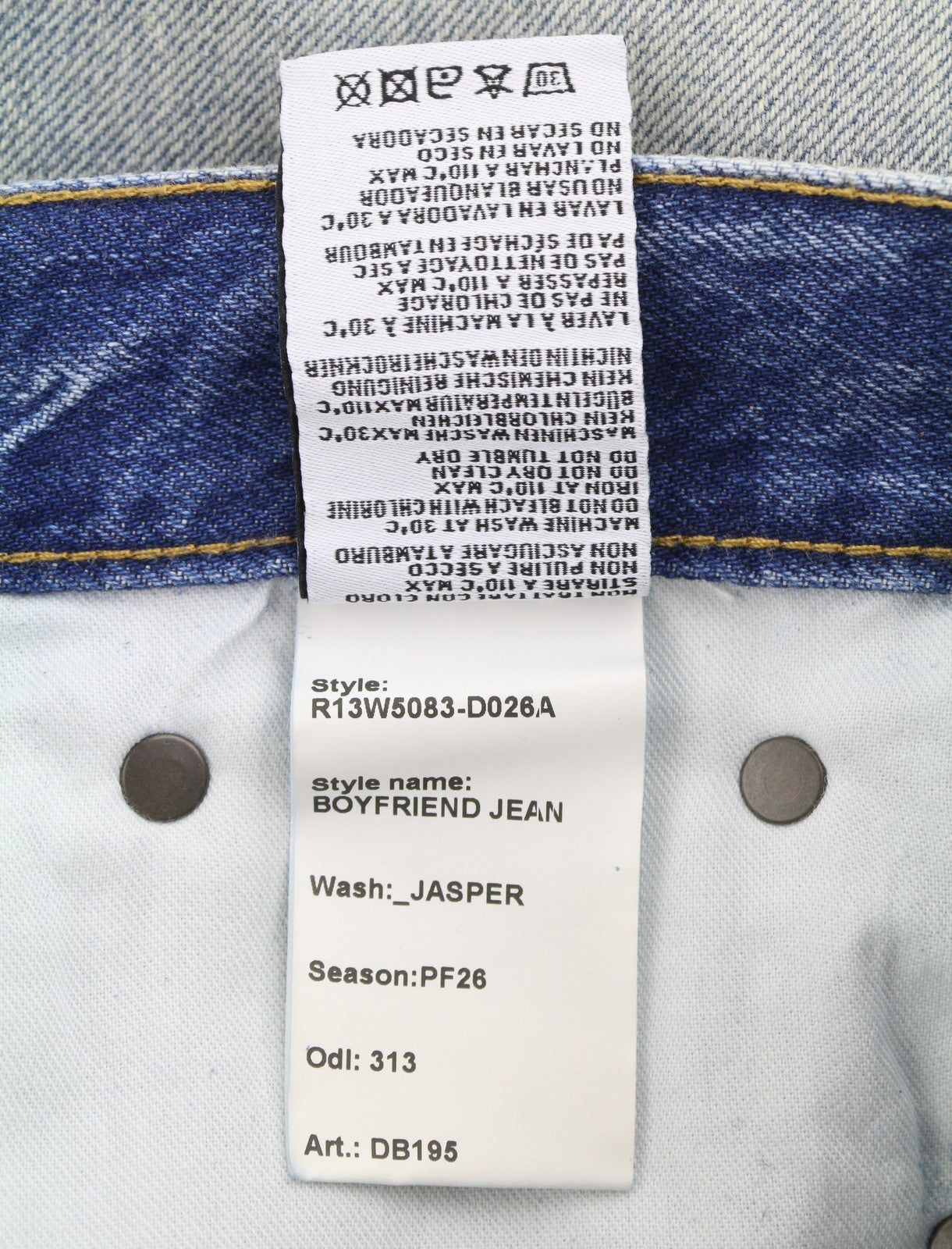 R13 Boyfriend Women Jeans 24 Jasper Straight Cropped Whiskers Faded Blue Pf26