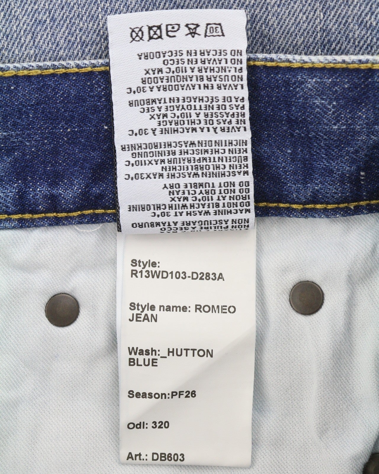 Calça jeans feminina R13 Romeo 28 Hutton Blue Bigodes desbotada reta cortada Pf26