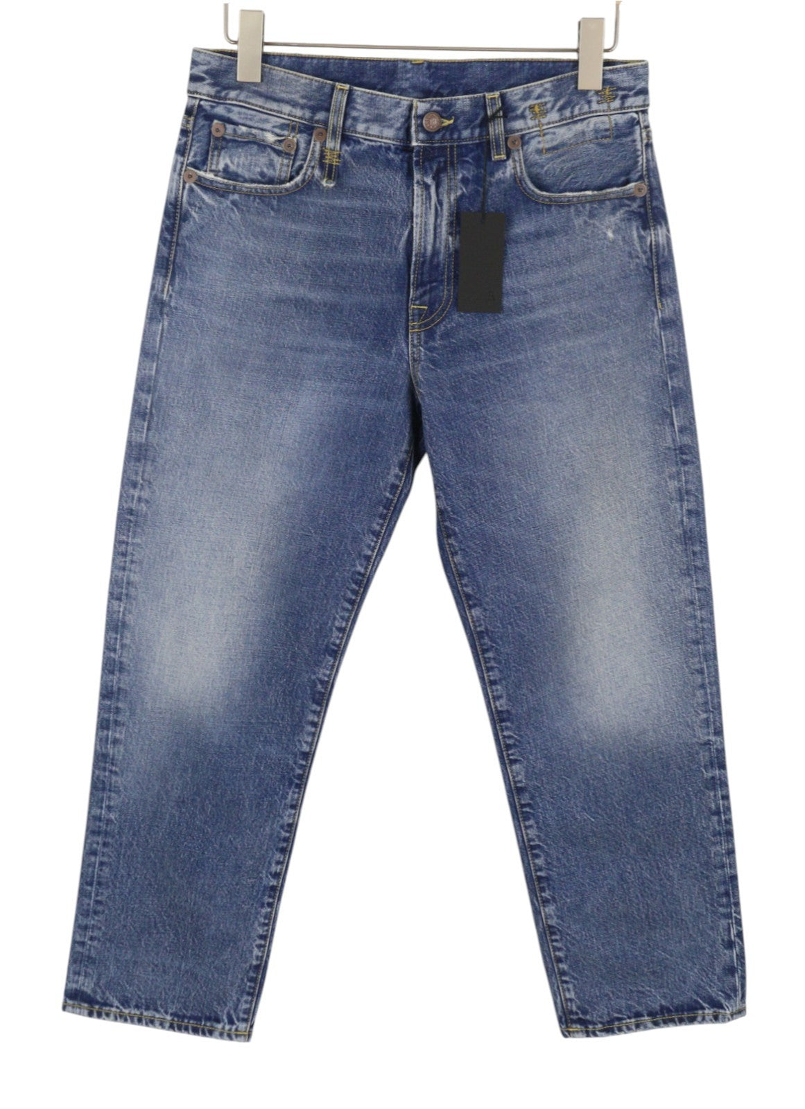 Calça jeans feminina R13 Romeo 28 Hutton Blue Bigodes desbotada reta cortada Pf26